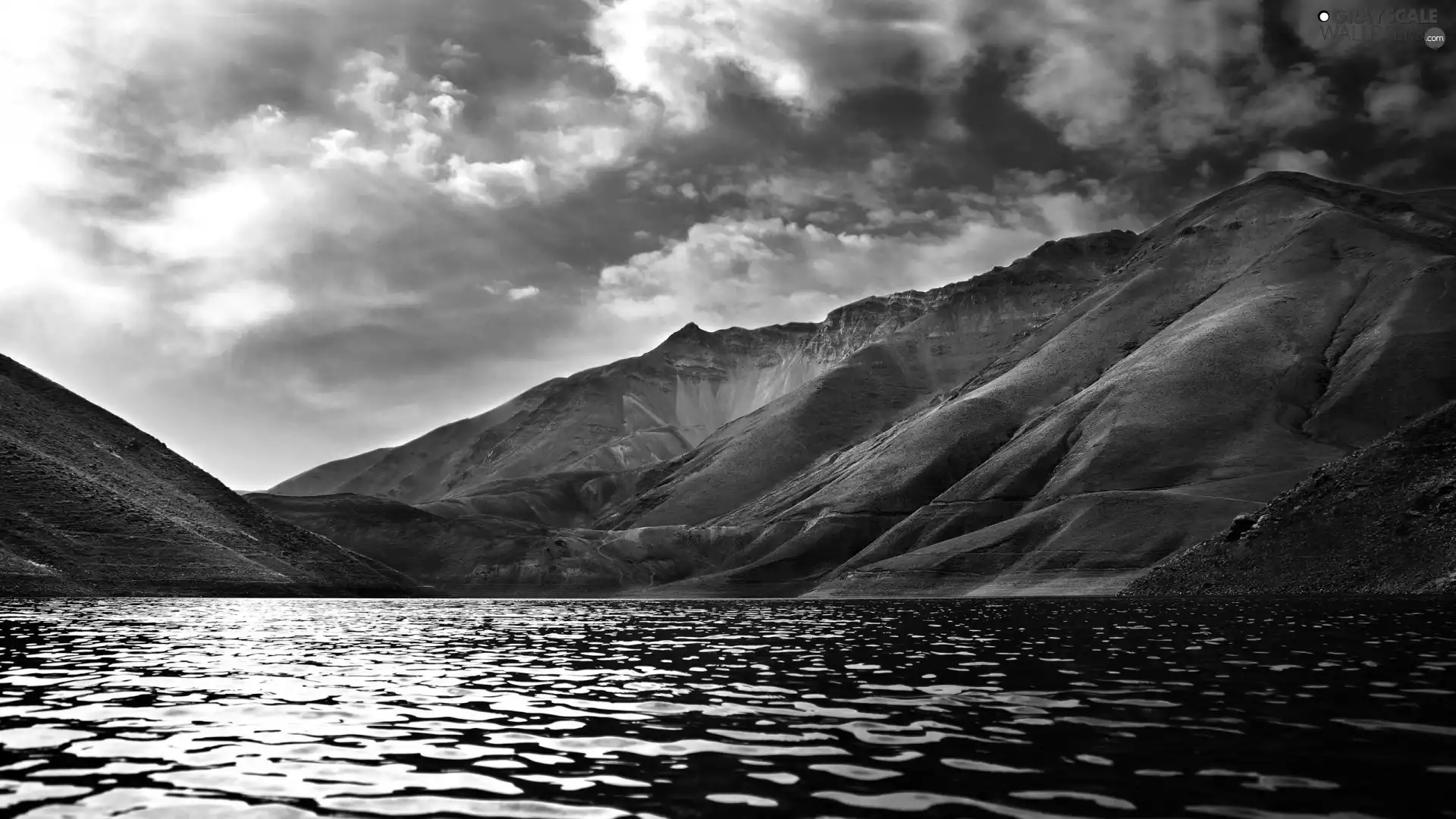 clouds, lake, Mountains