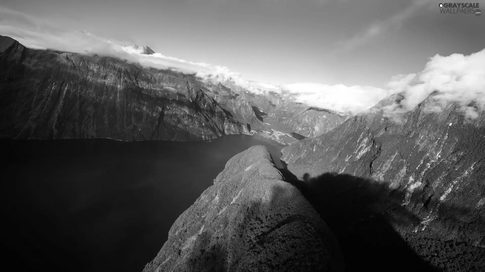 clouds, lake, Mountains