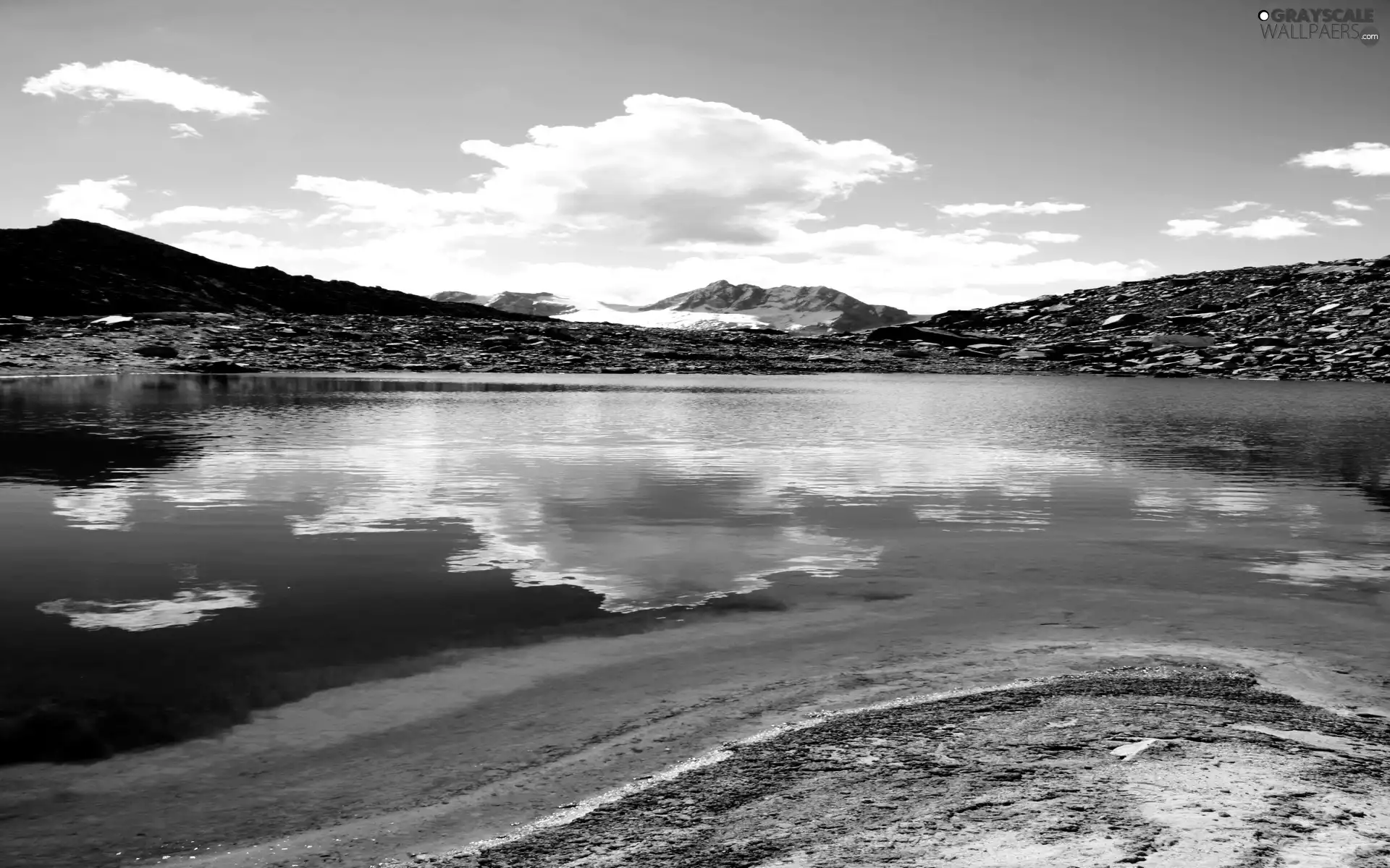 clouds, lake, Mountains