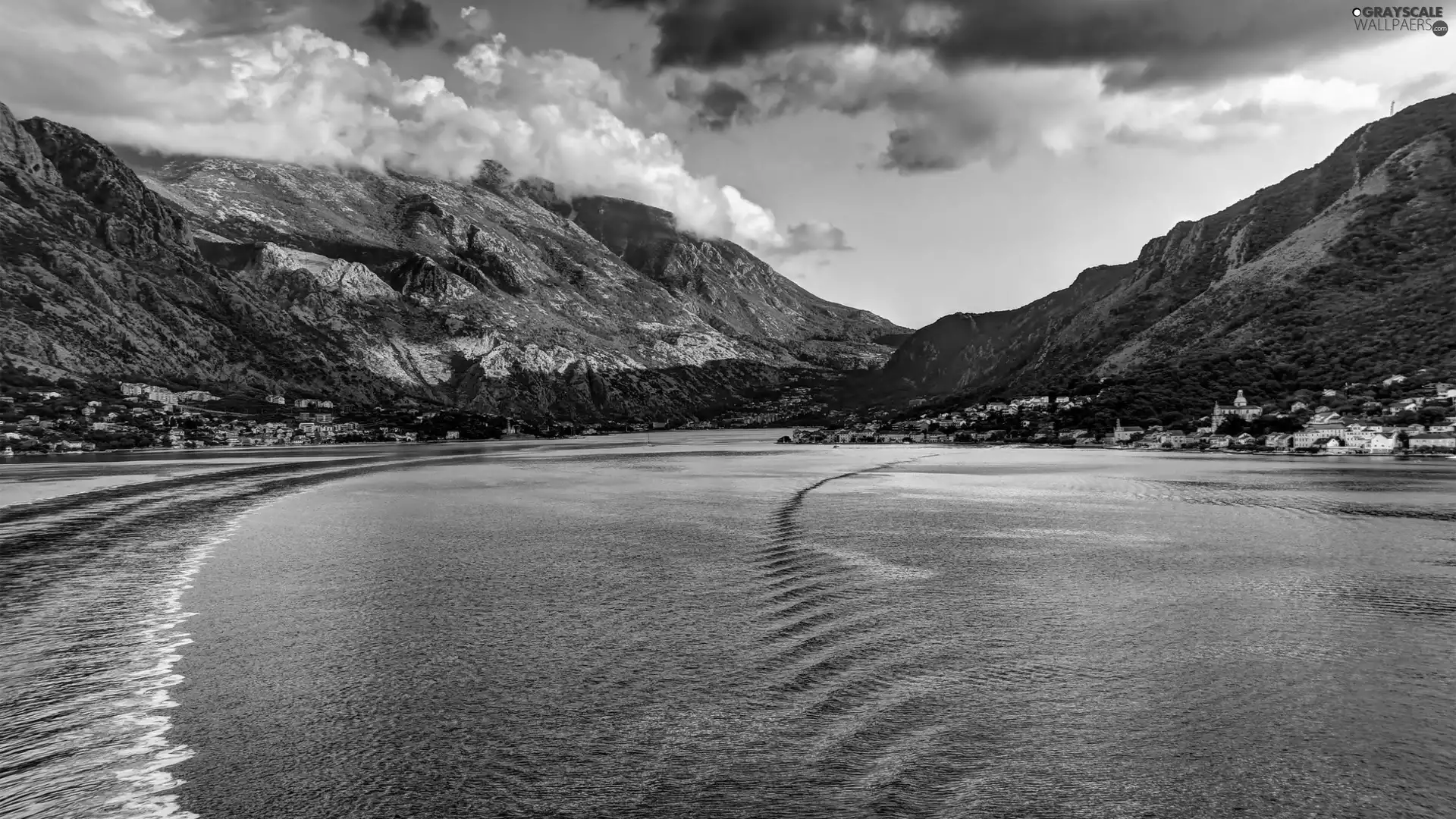 clouds, lake, Mountains