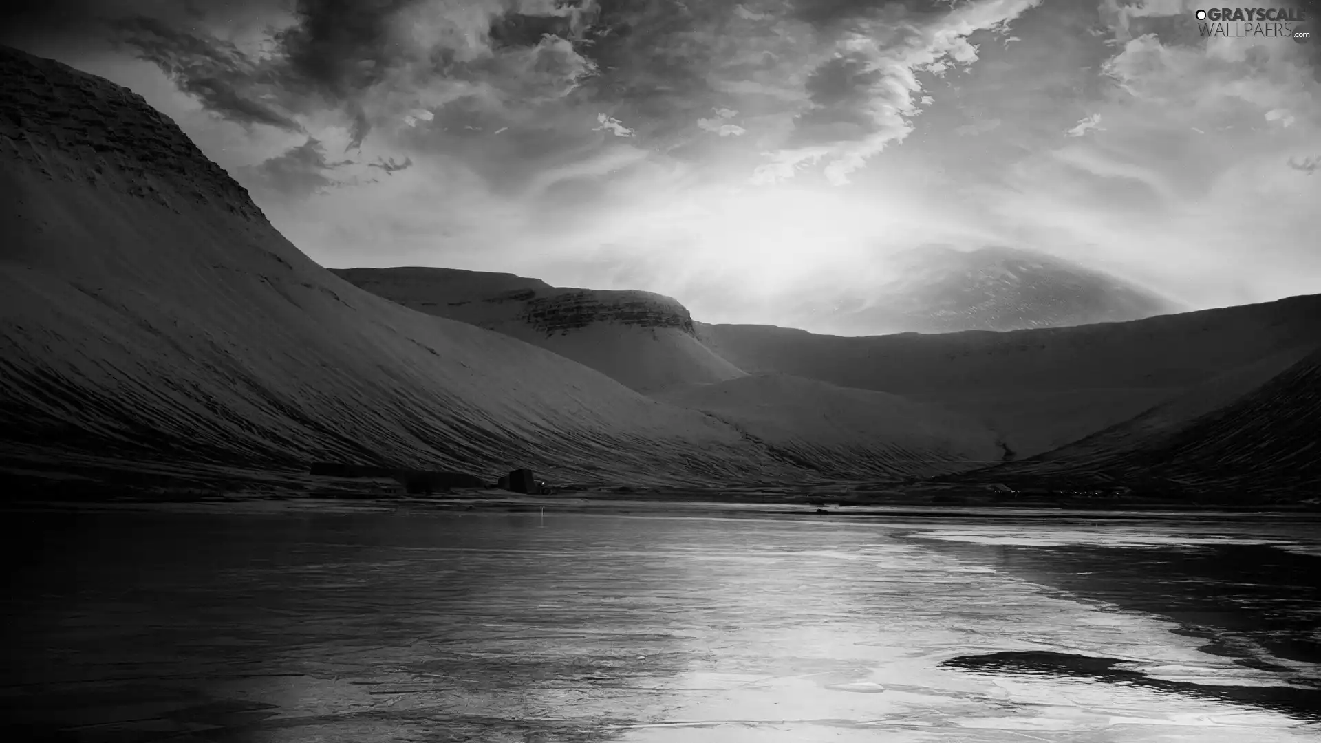 clouds, lake, Mountains