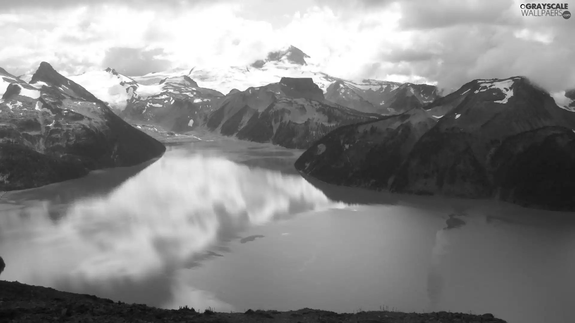 clouds, lake, Mountains