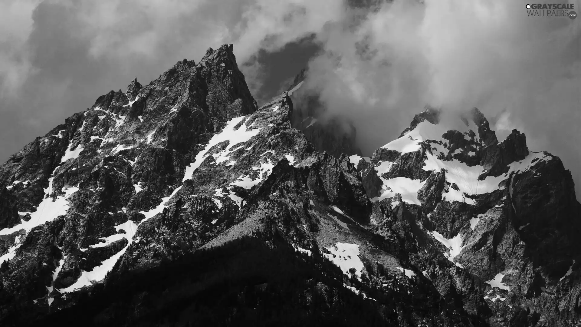 Mountains, peaks, clouds, Snowy