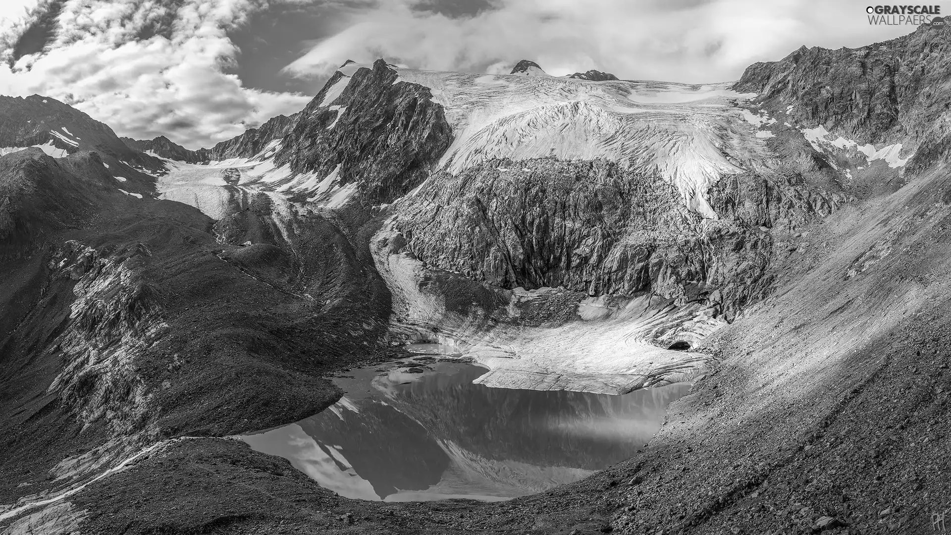 snow, clouds, Mountains, lake, Rocky