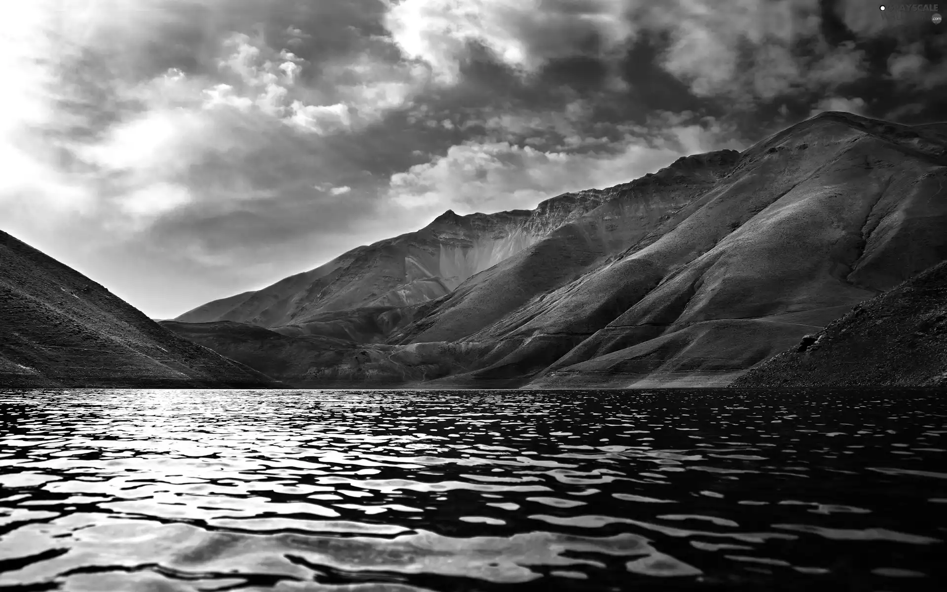 clouds, sea, Mountains