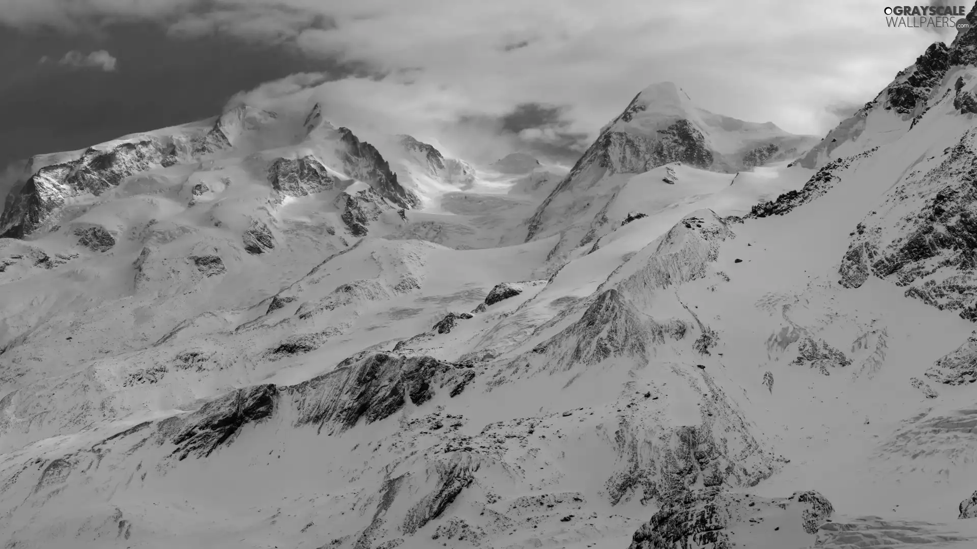 Mountains, snow, clouds, height