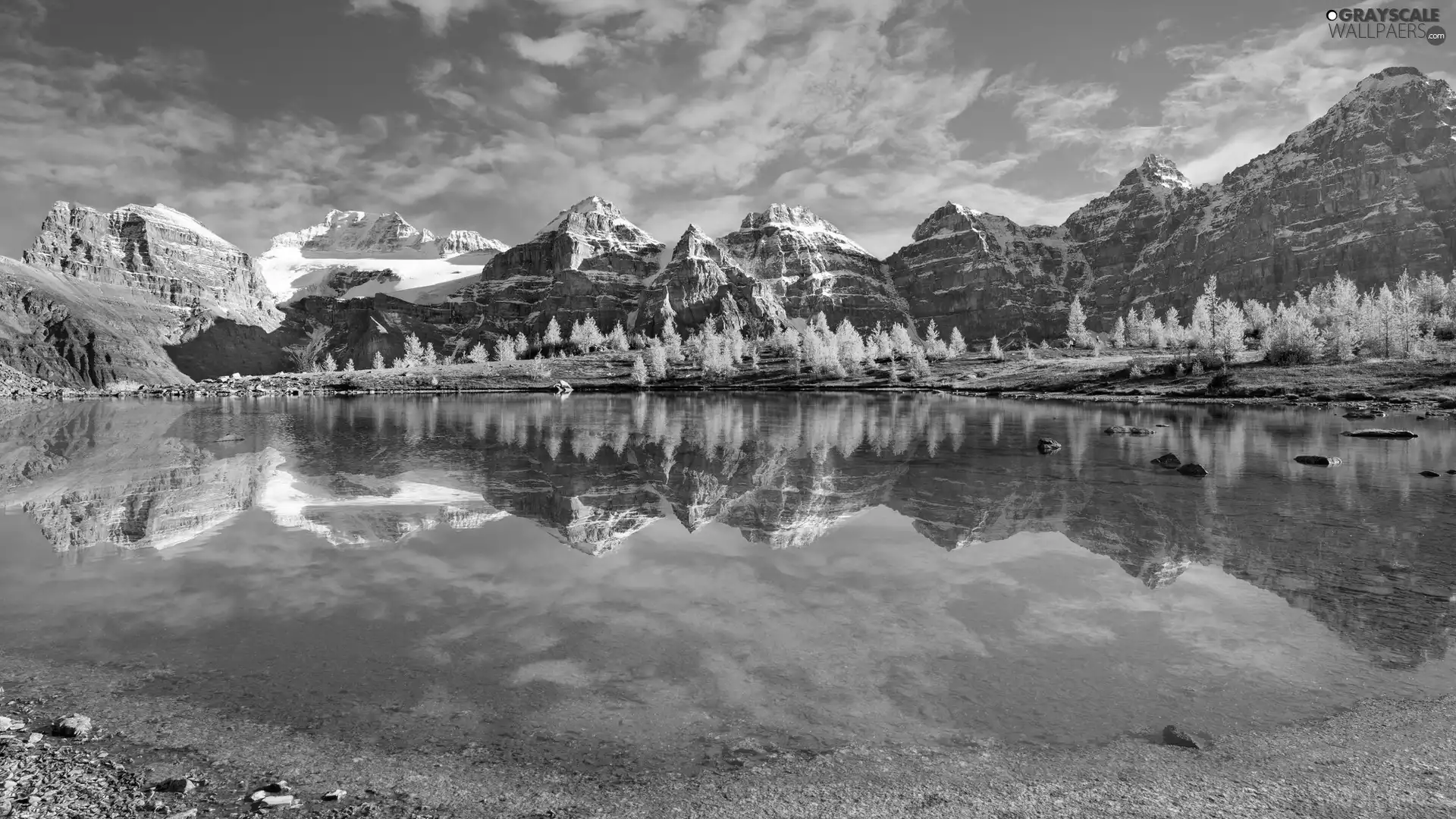 reflection, lake, viewes, clouds, trees, Mountains