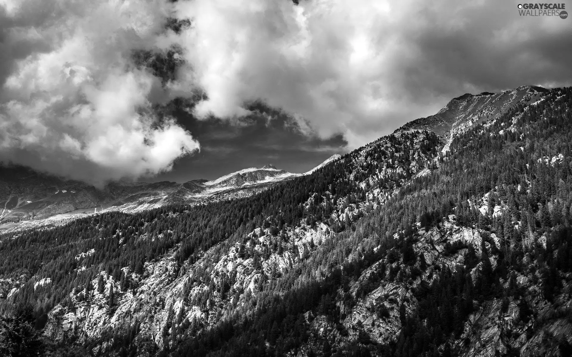 Mountains, viewes, clouds, trees