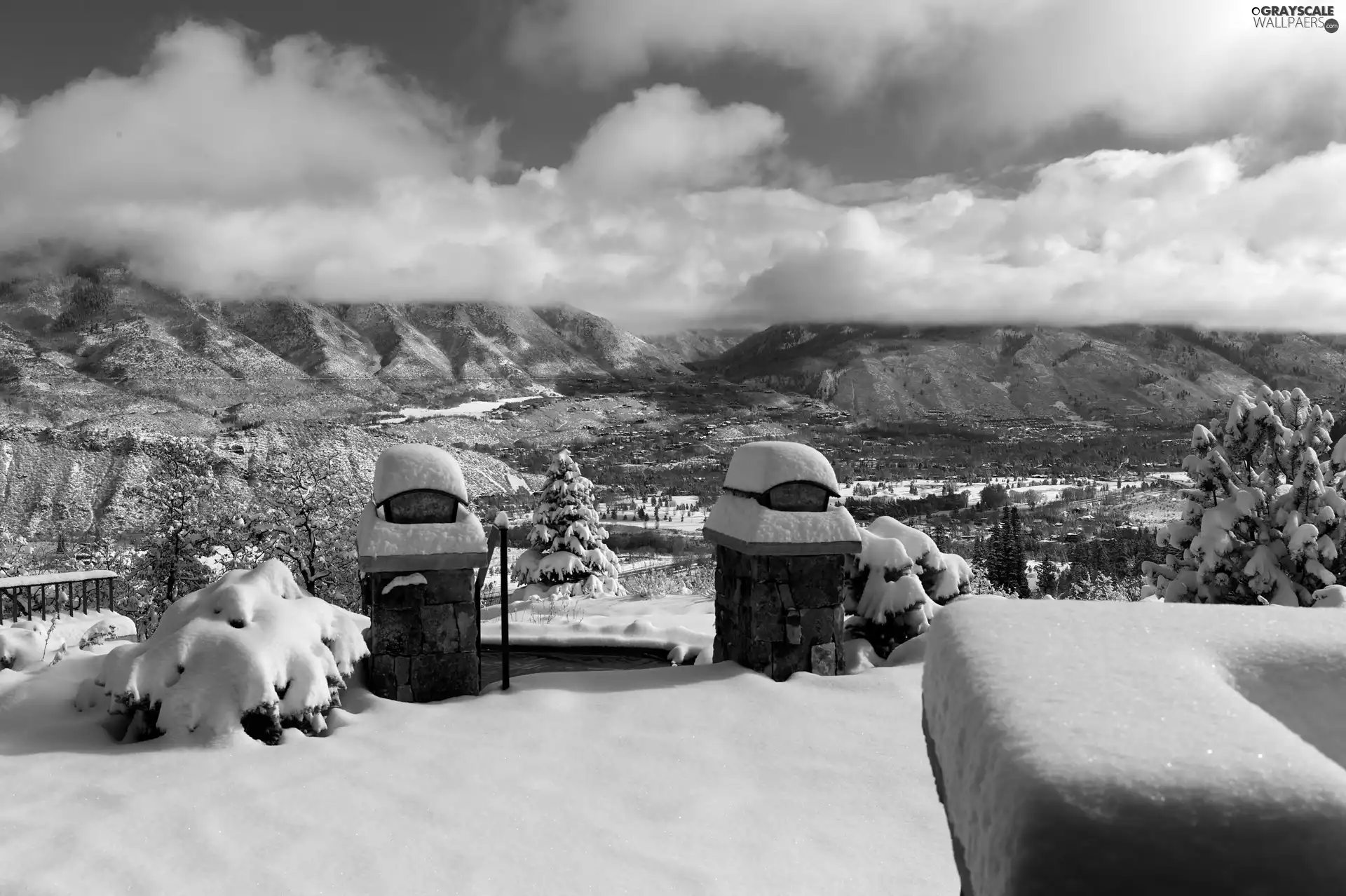 clouds, winter, Mountains