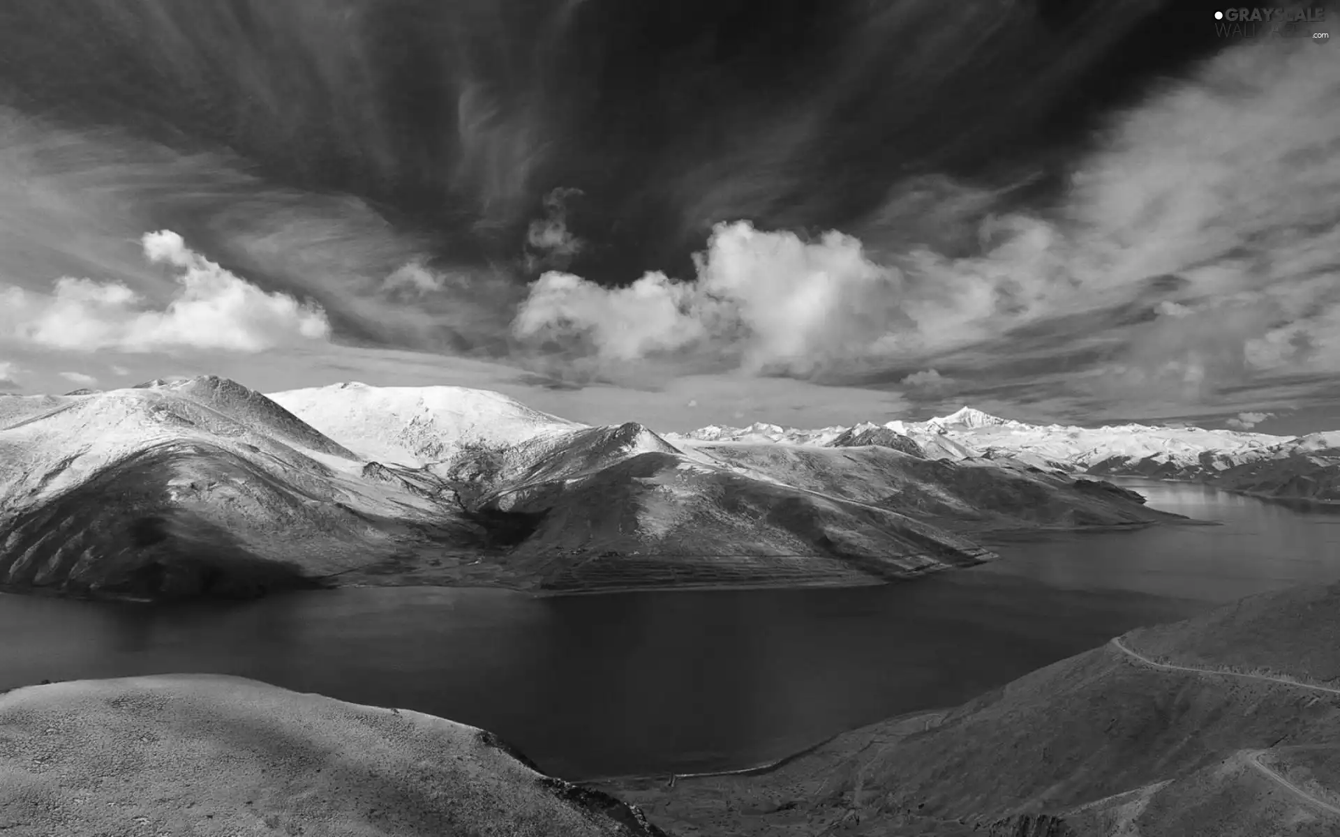 clouds, Norway, Snowy, Mountains, lake