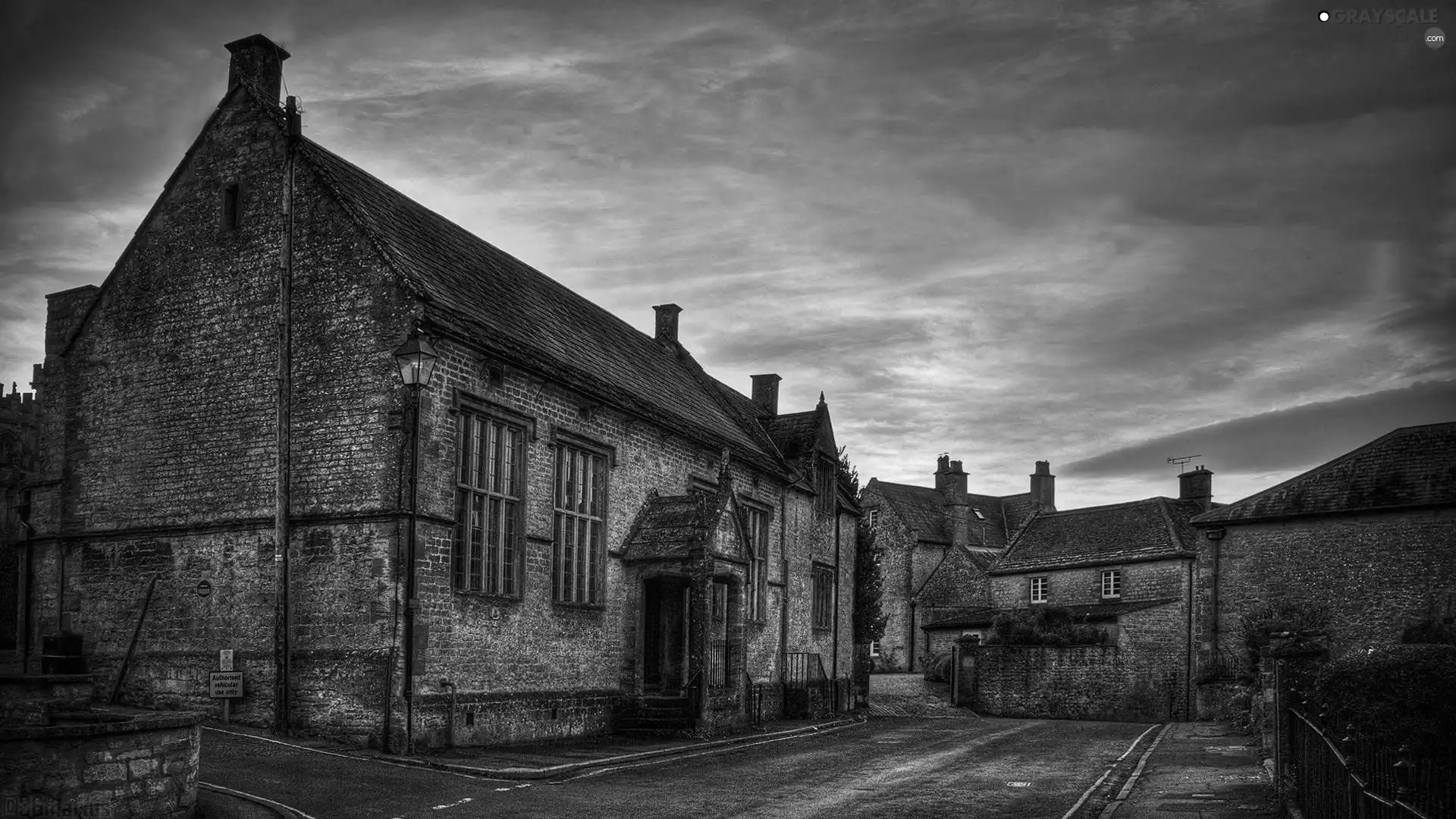 old, Street, clouds, Houses