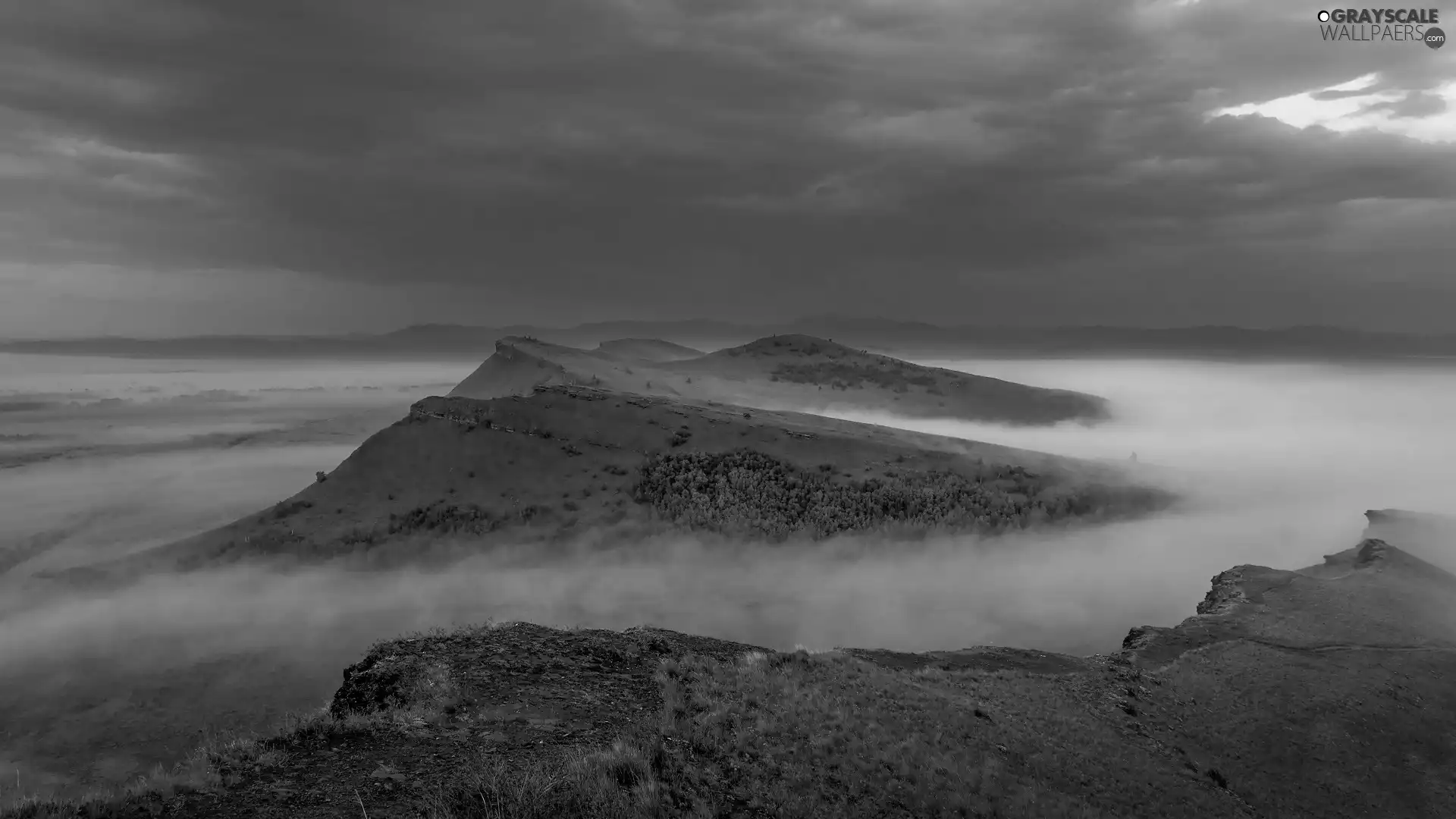 dark, clouds, peaks, Fog, Mountains