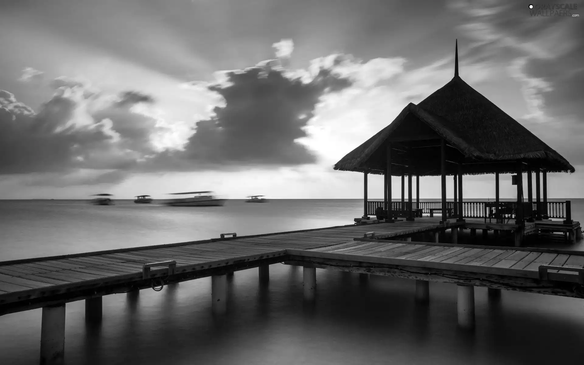 clouds, sea, pier