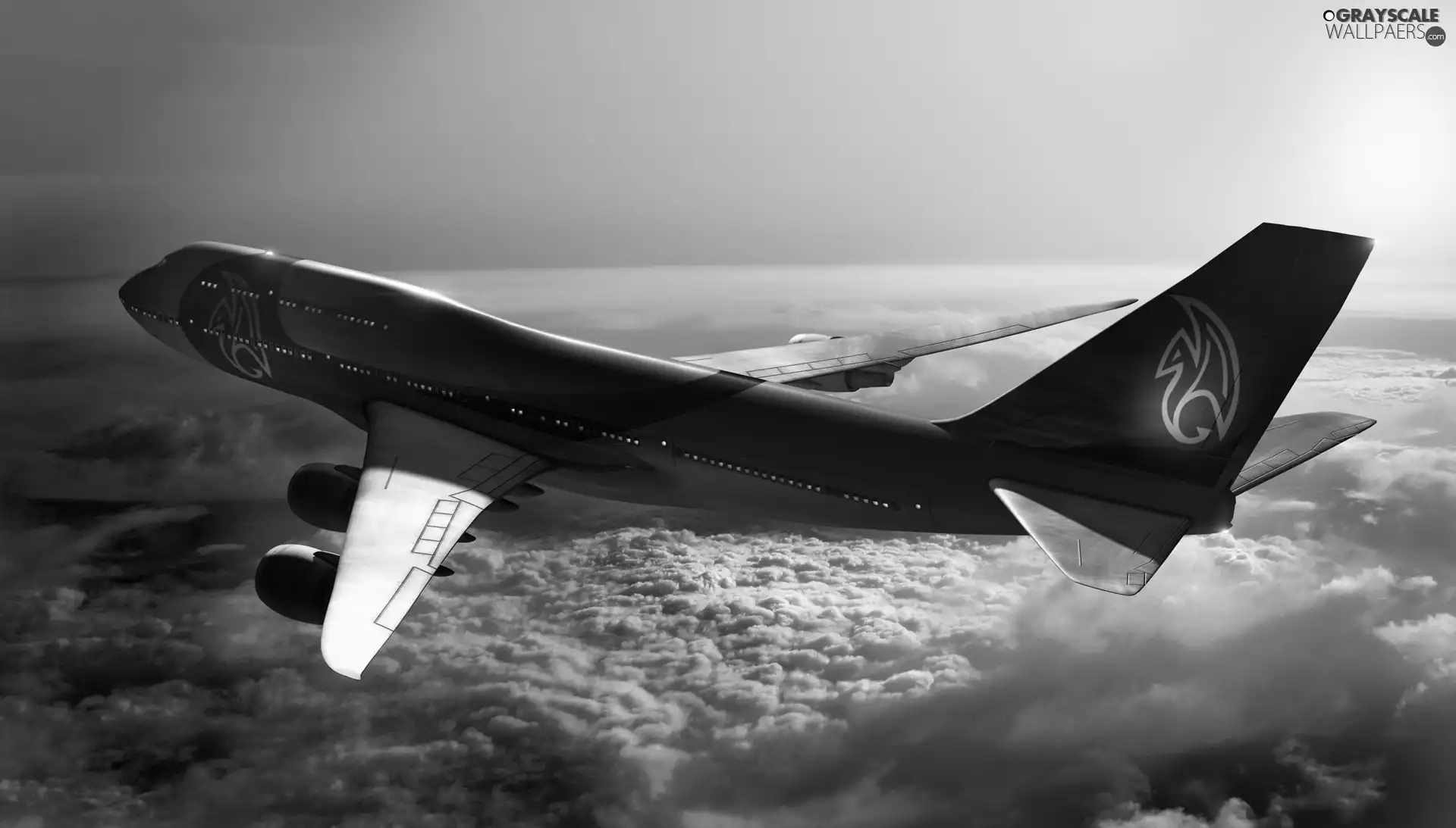 plane, 747, clouds, Boeing