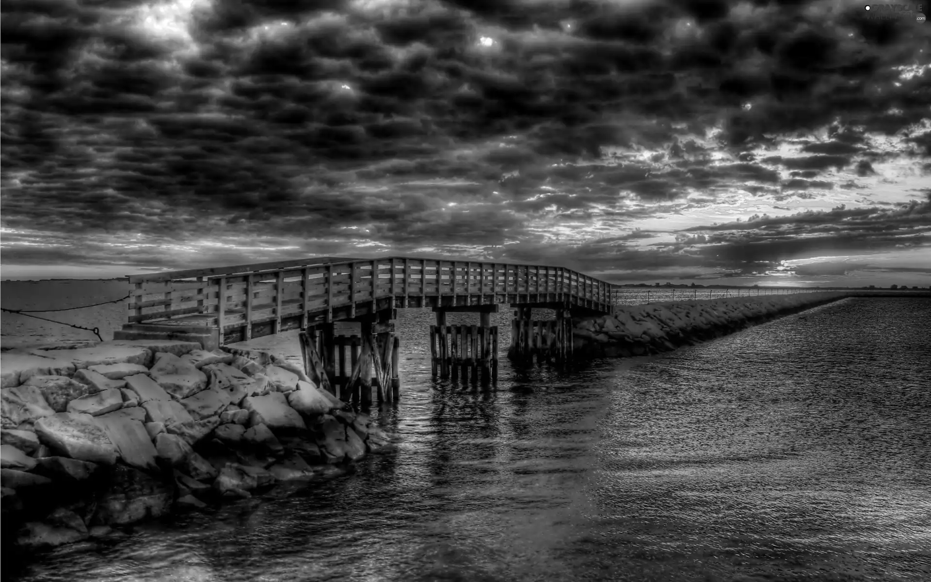clouds, sea, Platform