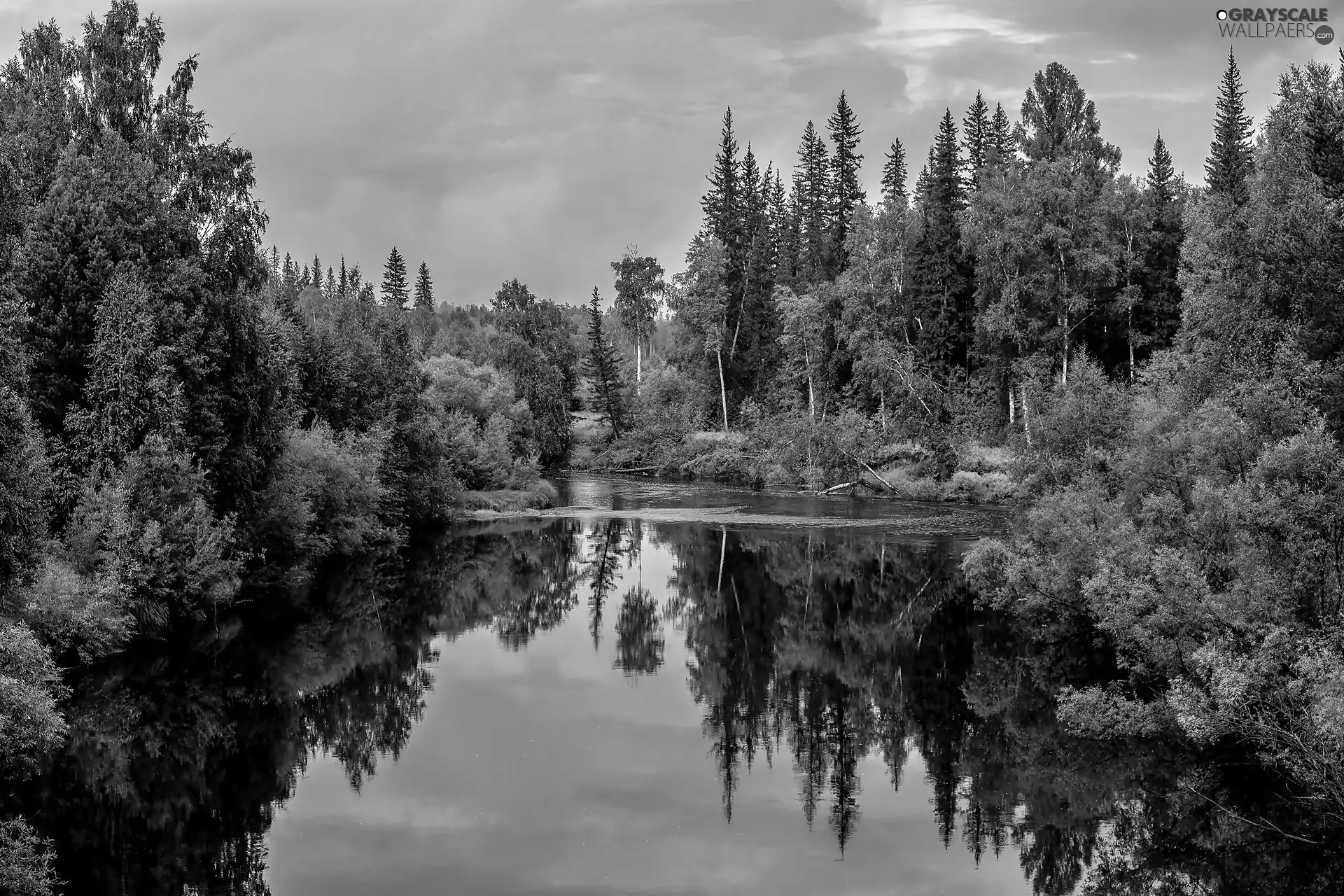 clouds, reflection, forest, lake, autumn