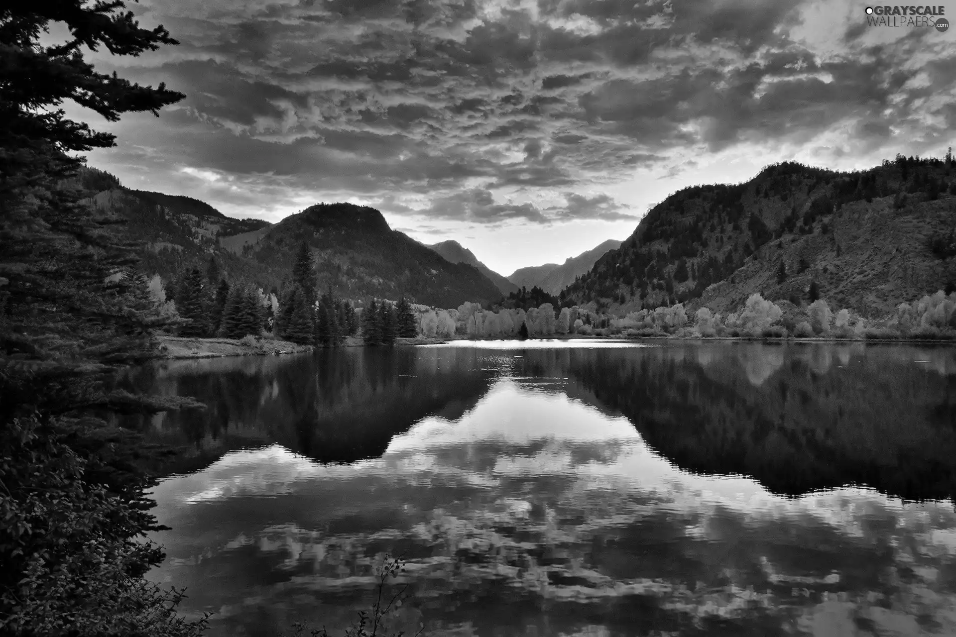 clouds, reflection, Mountains, Orange, lake