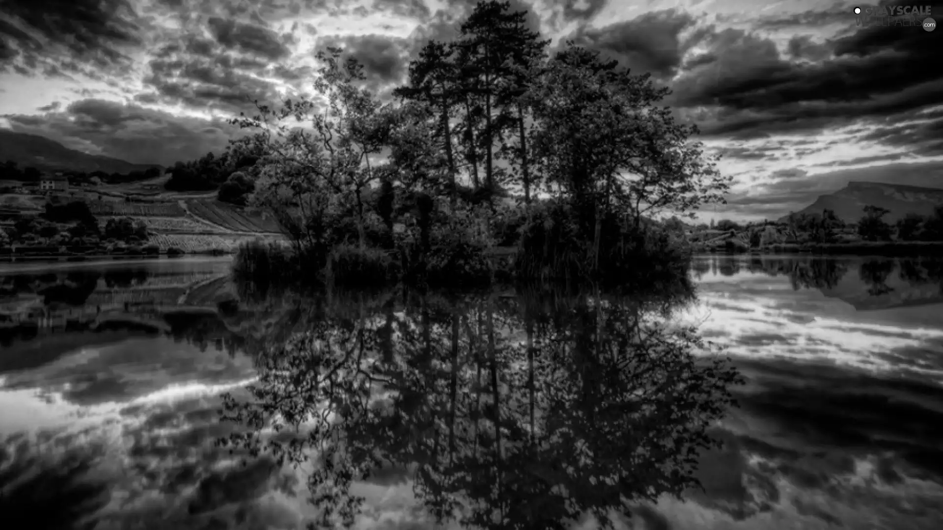 viewes, lake, clouds, reflection, Sky, trees