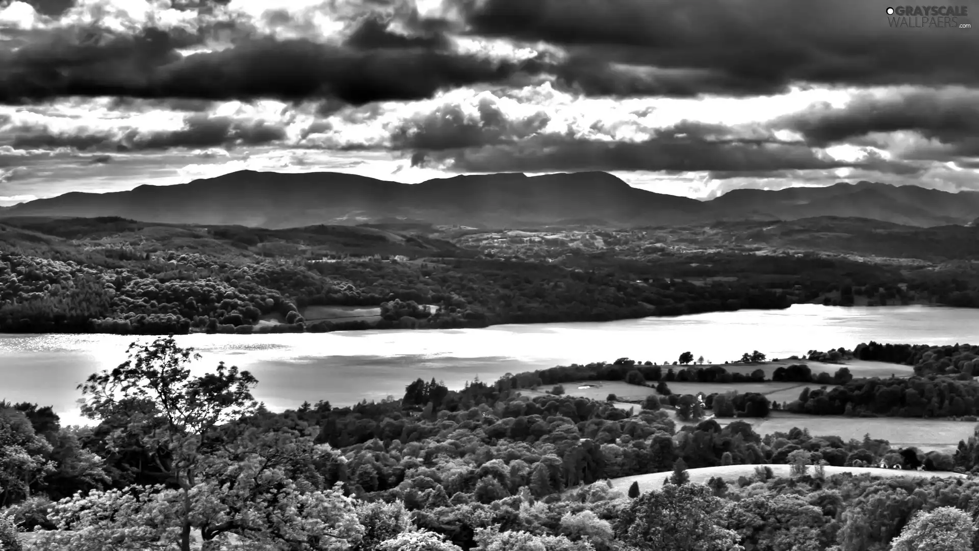 clouds, Mountains, River