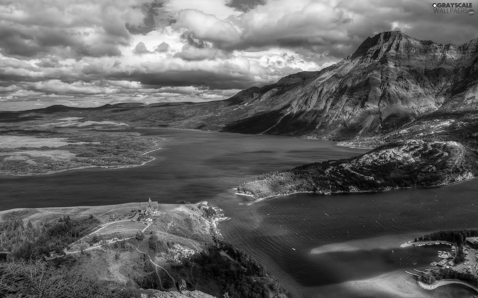 clouds, Mountains, River