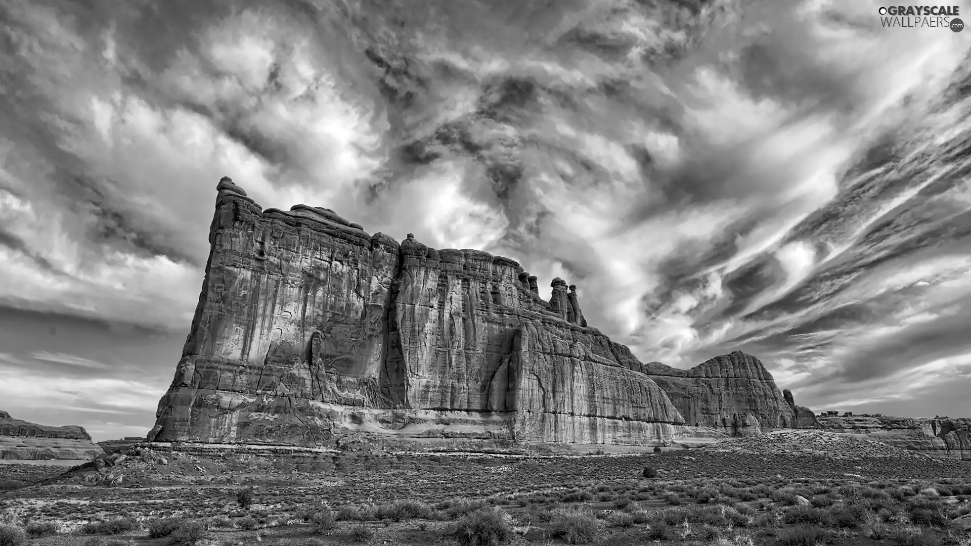 clouds, Desert, rocks