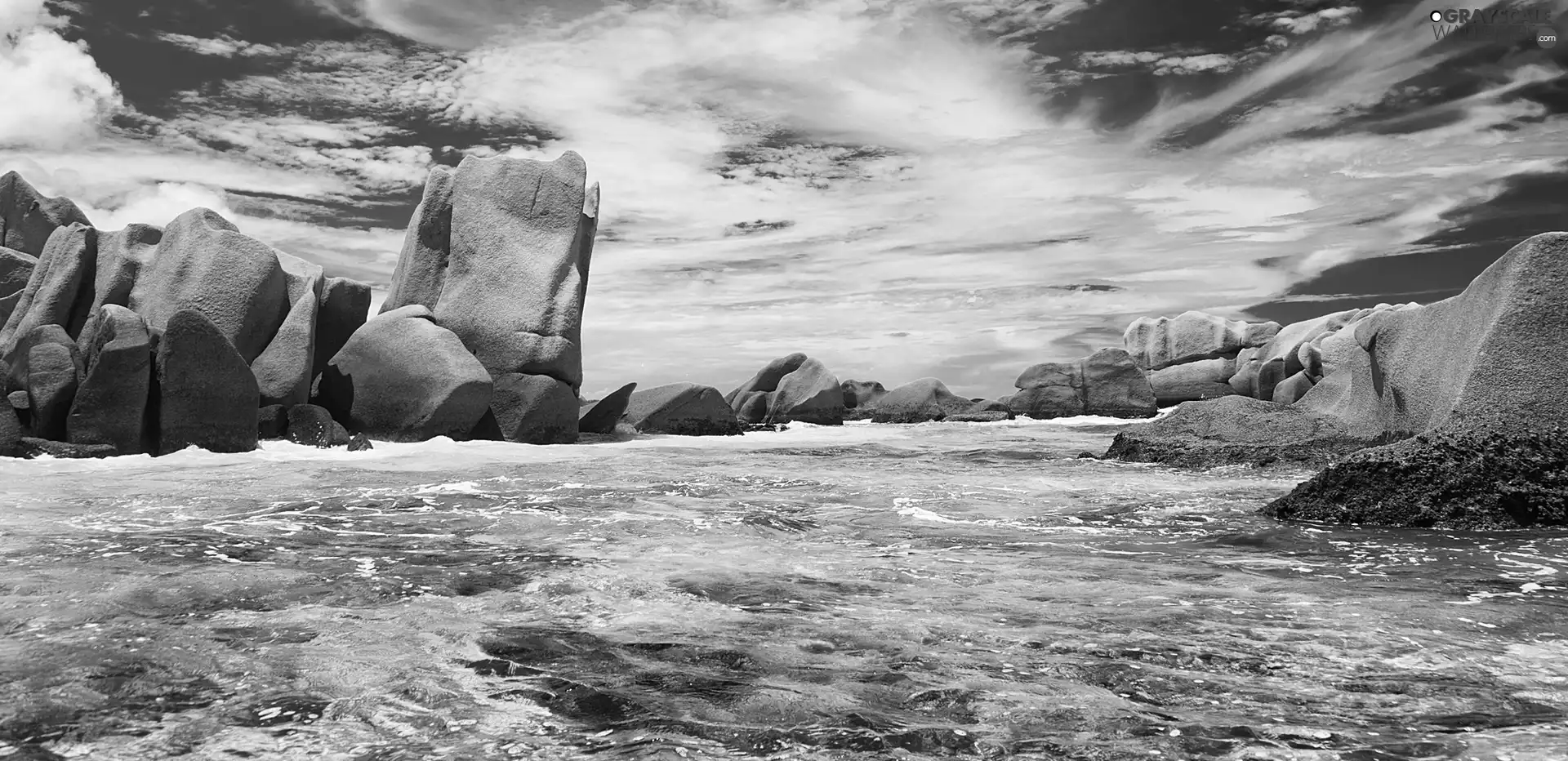 clouds, sea, rocks