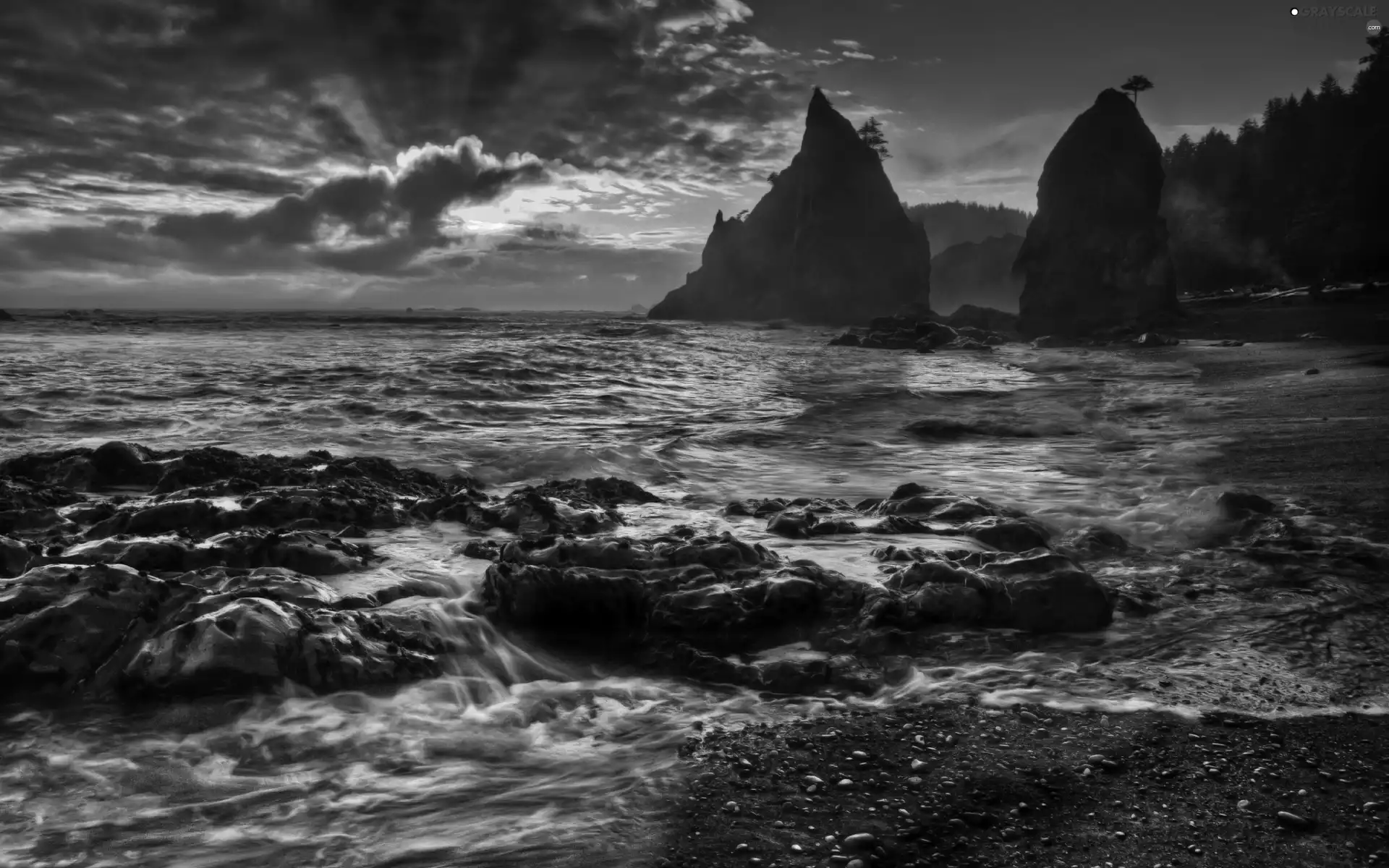 clouds, sea, rocks