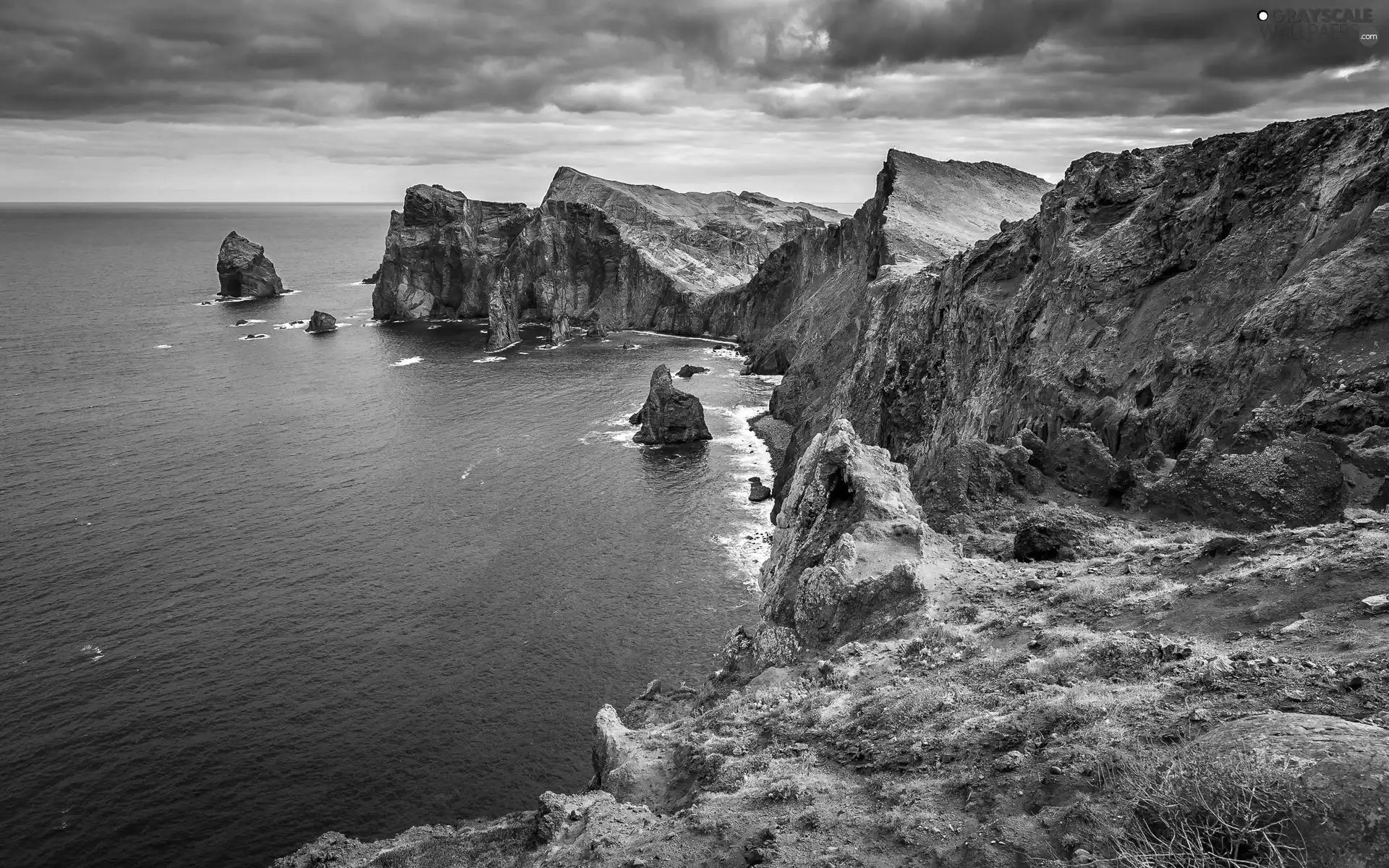 clouds, sea, rocks