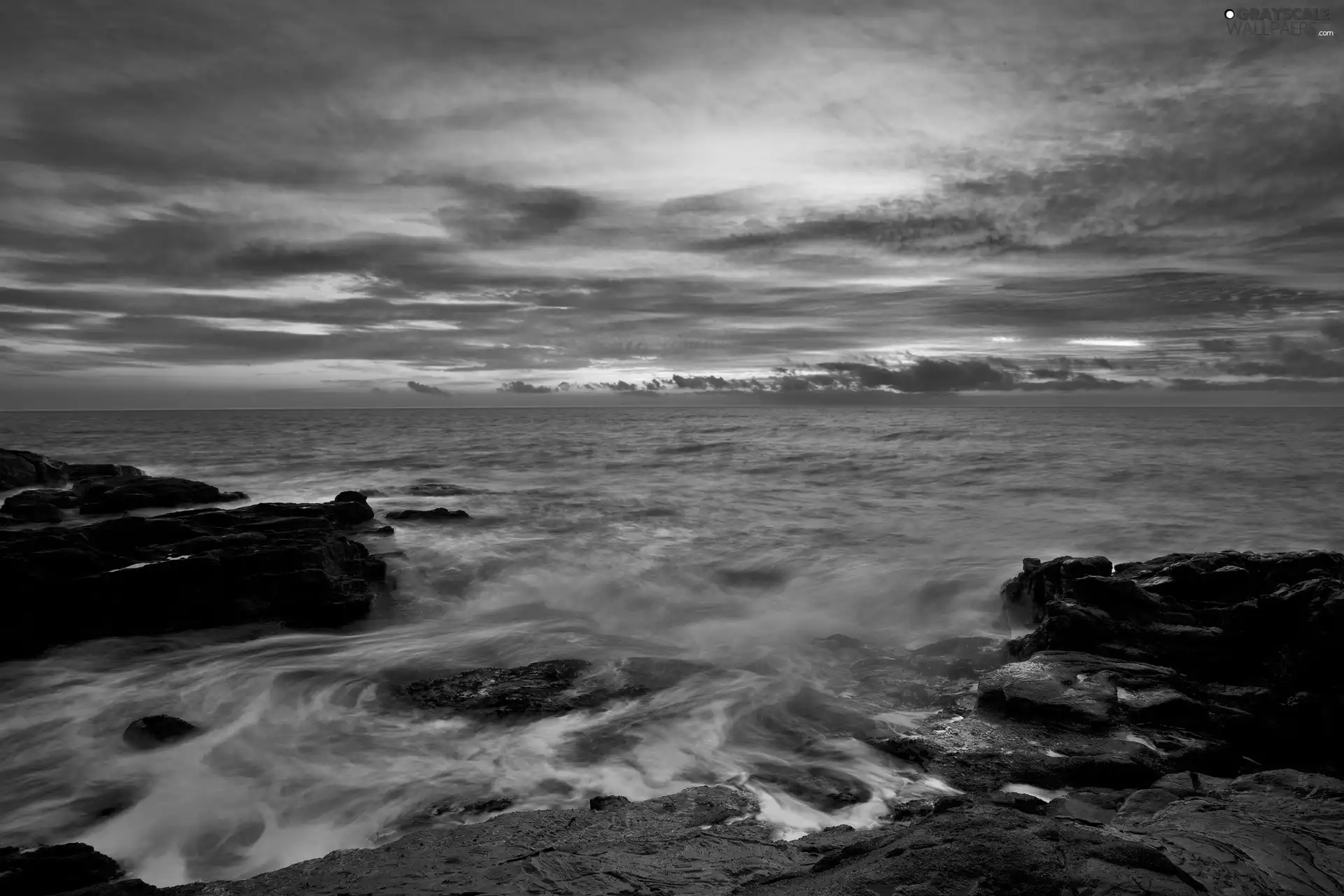 clouds, sea, rocks