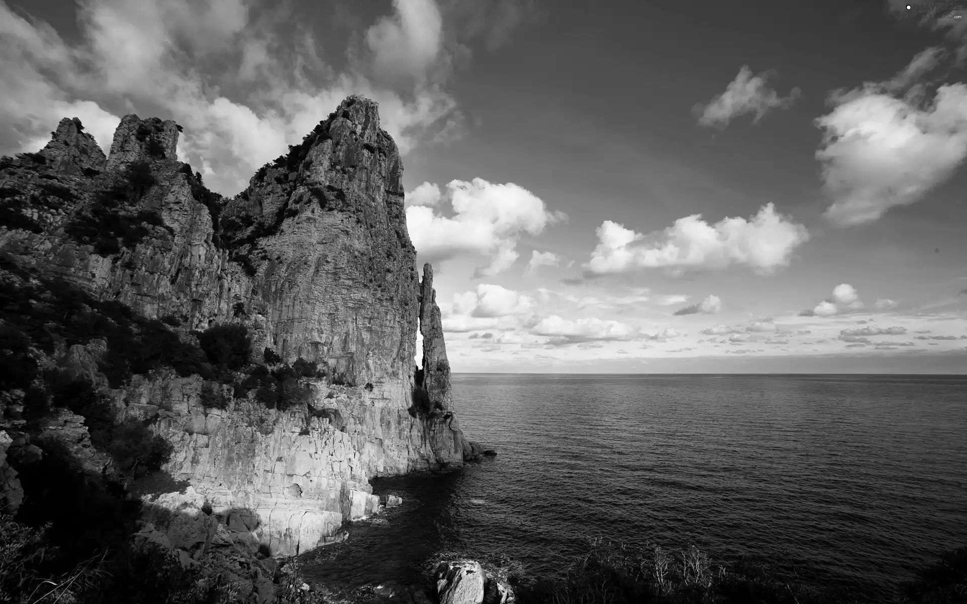 clouds, sea, Rocks