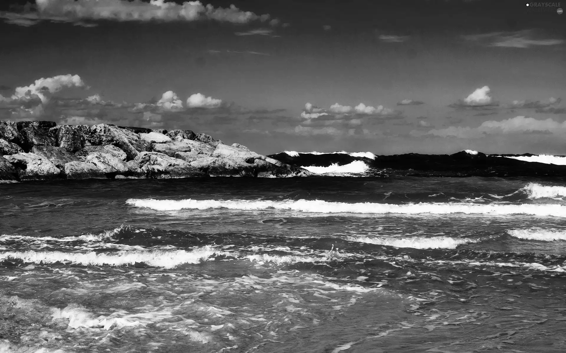 rough, Waves, clouds, sea