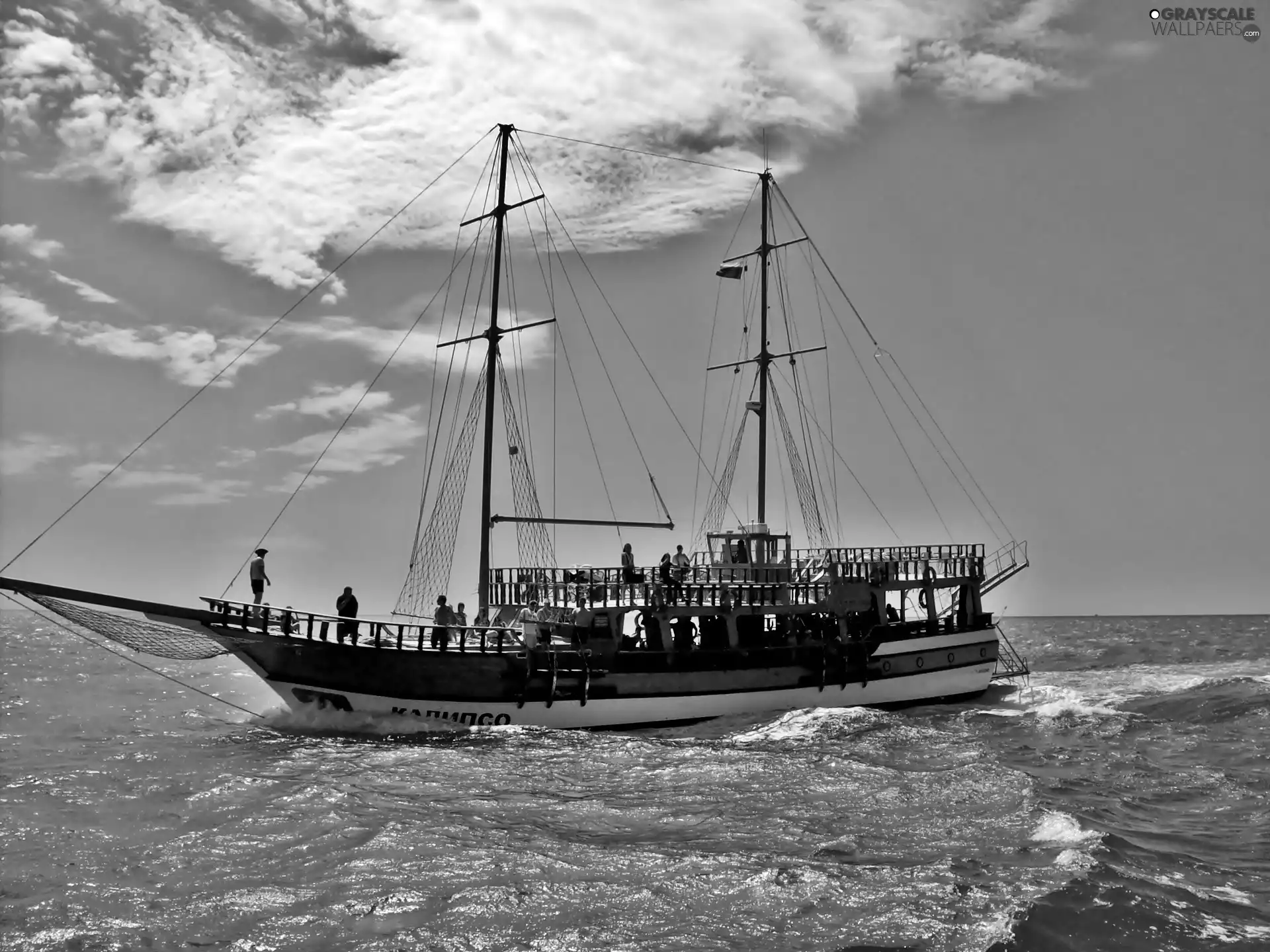 sea, Sky, clouds, sailing vessel