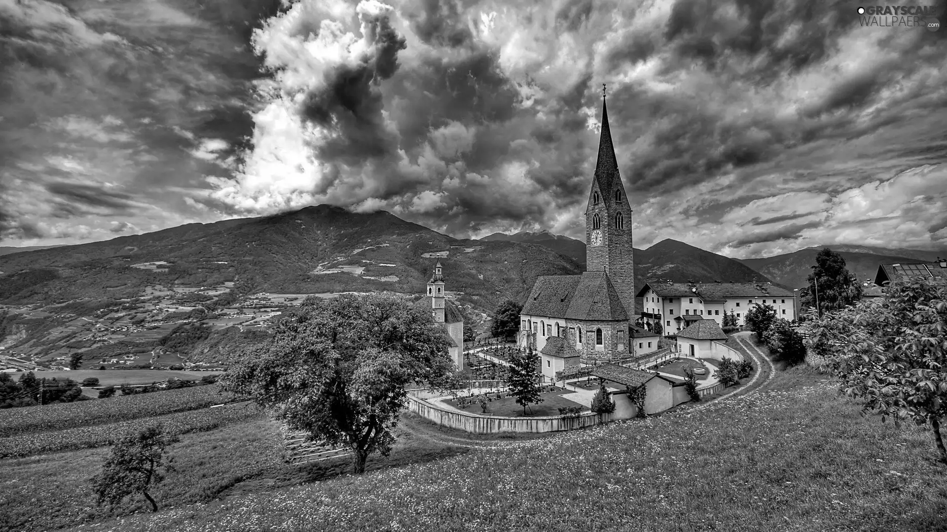 clouds, Italy, Saint Michael, Mountains, Church