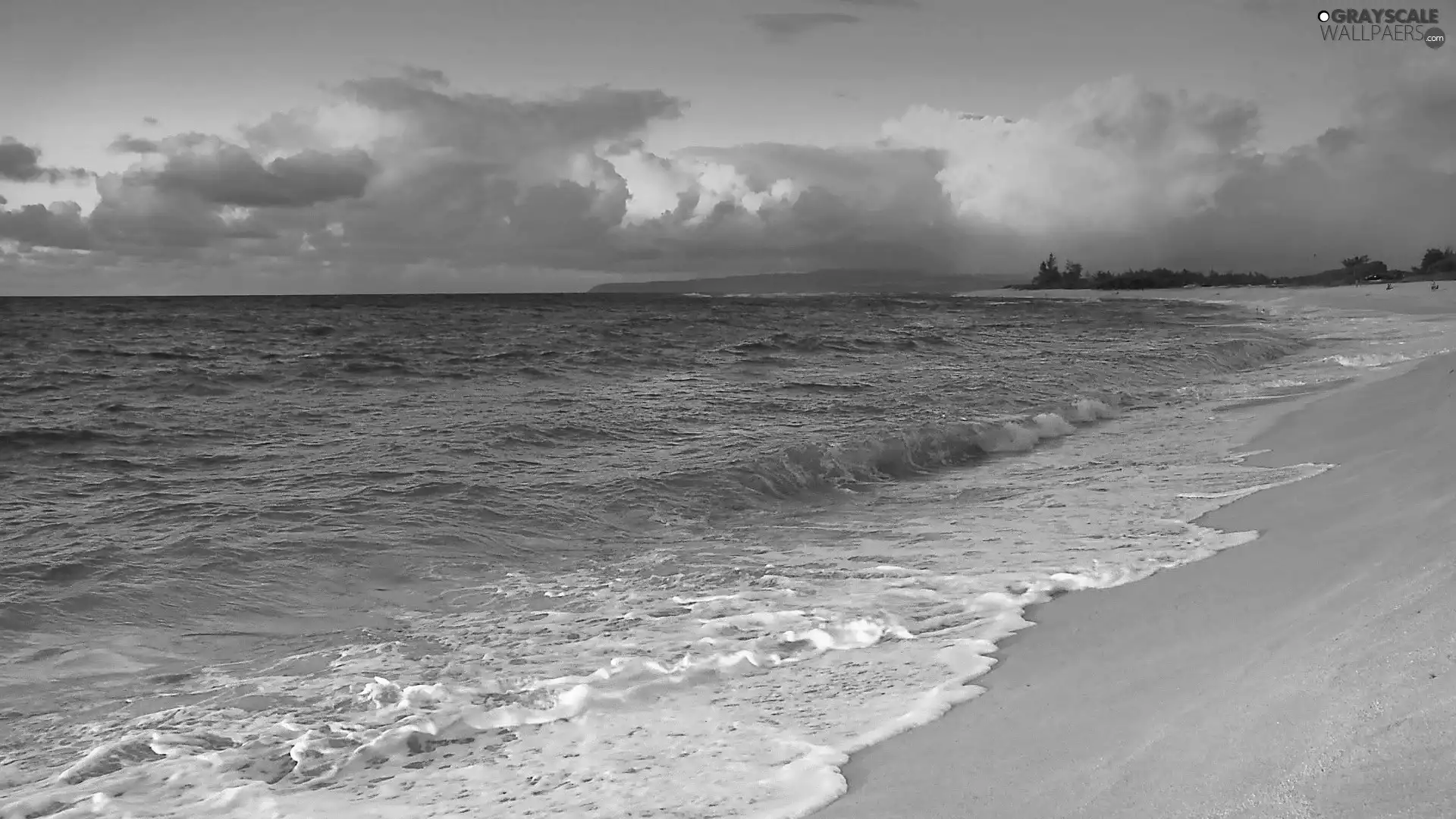 sea, Beaches, clouds, Waves