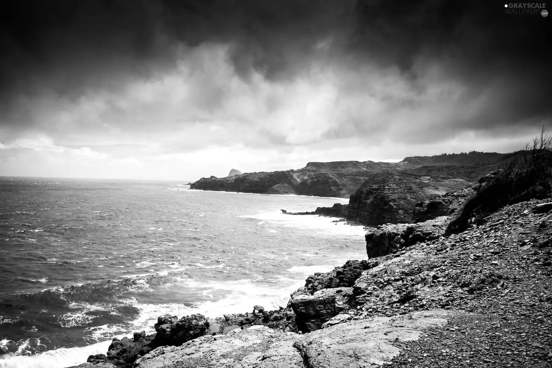 sea, coast, clouds, craggy