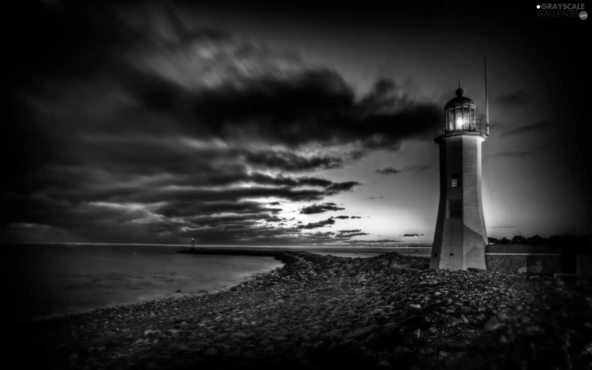 clouds, Lighthouses, sea