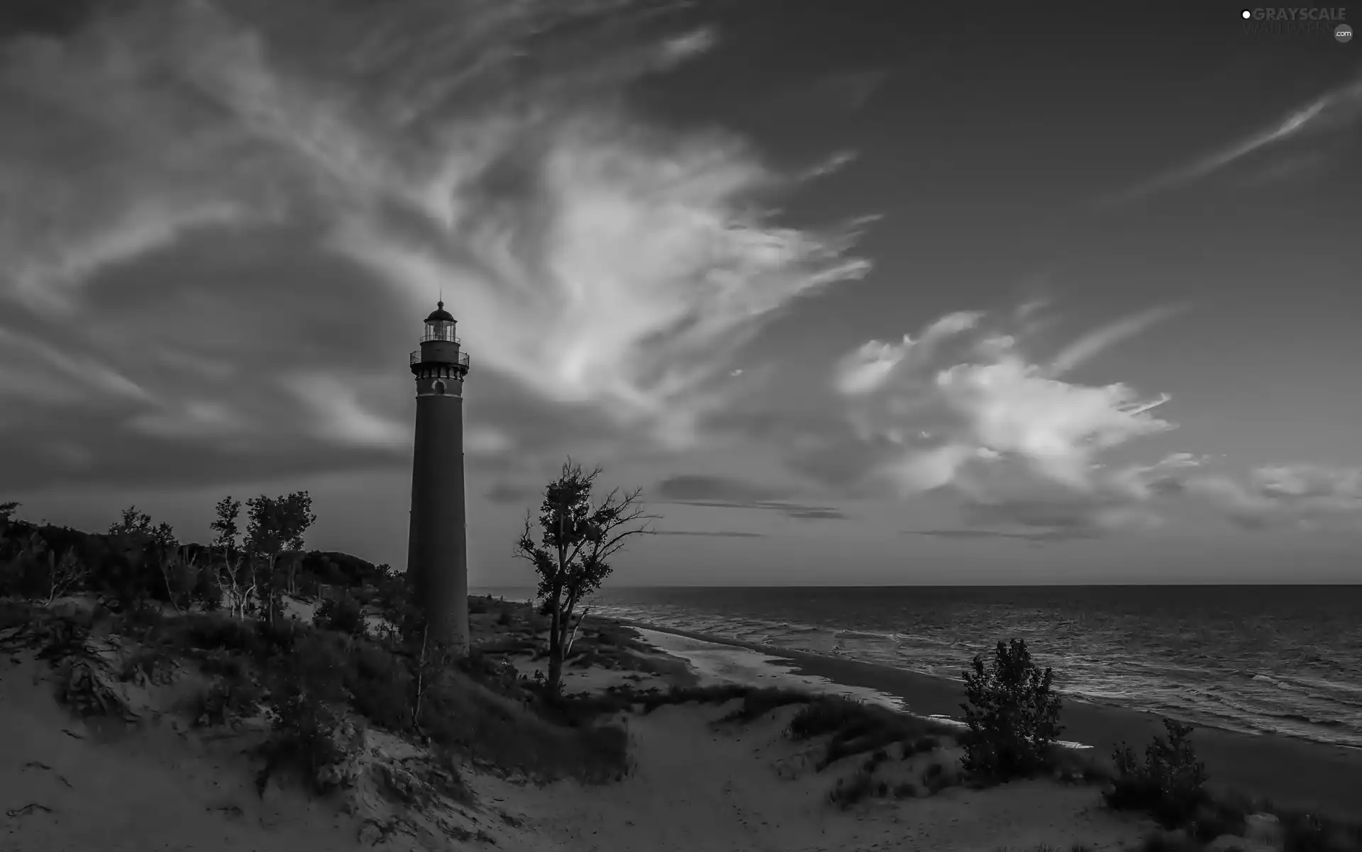 clouds, Lighthouses, sea