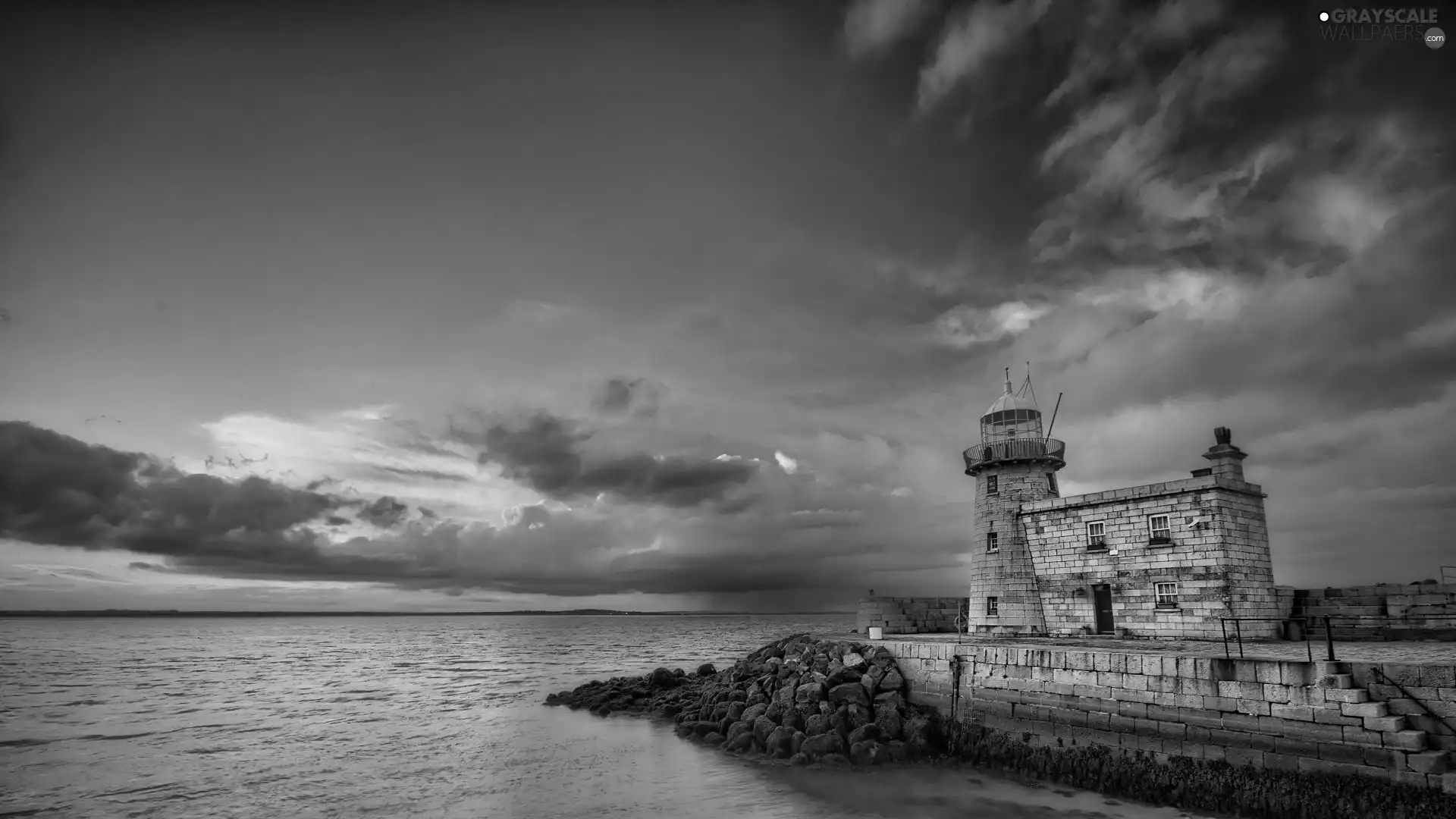 clouds, Lighthouses, sea