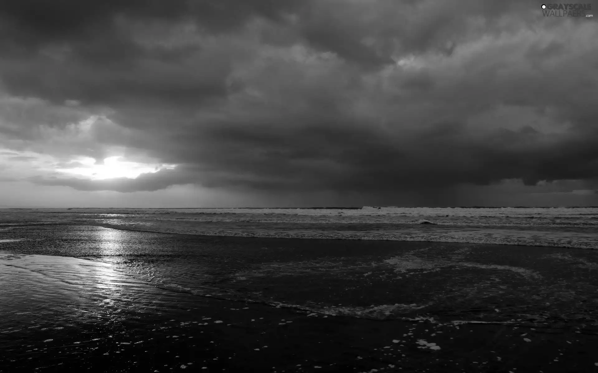 sea, moon, clouds, Waves