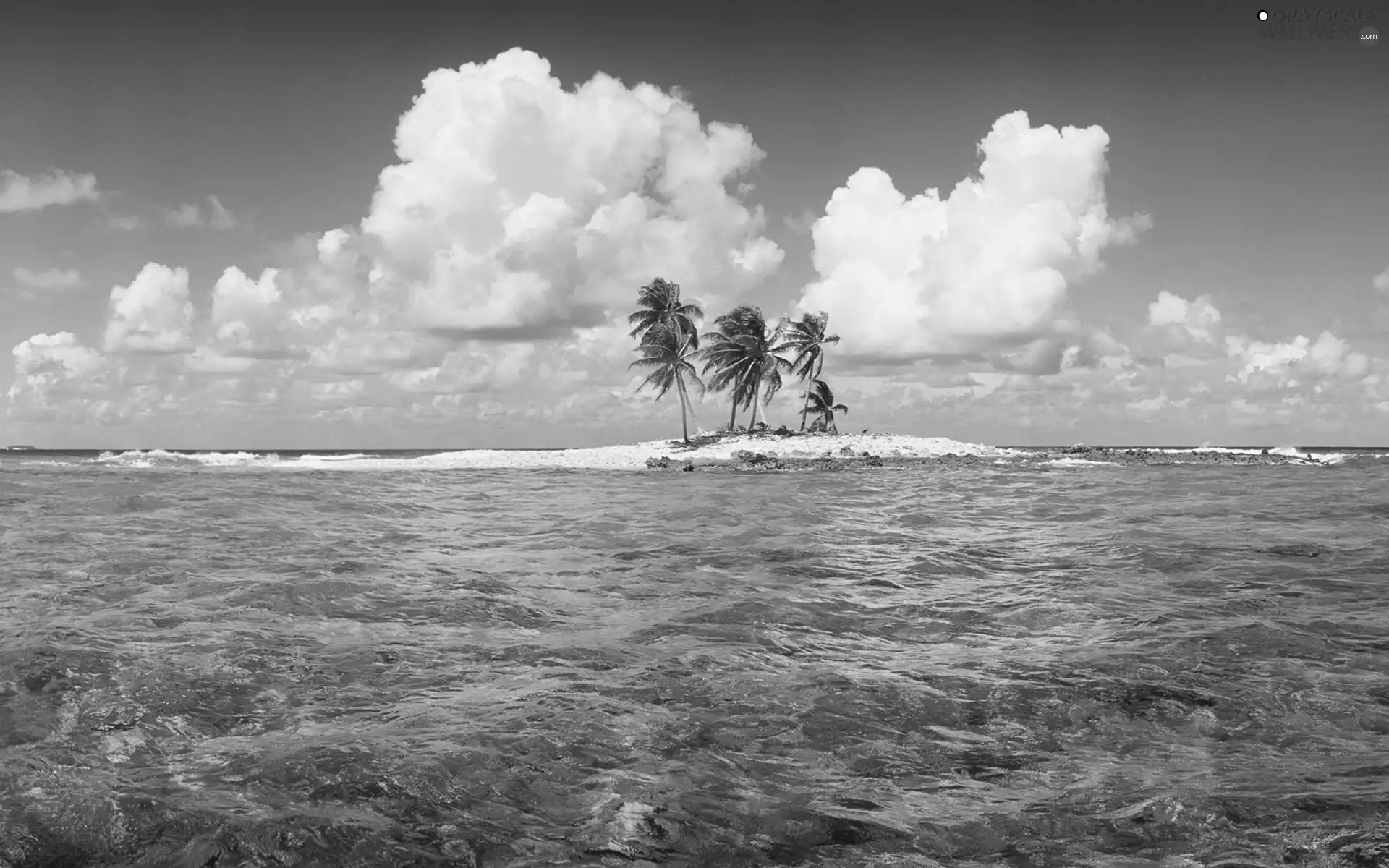 sea, Sky, clouds, Islet