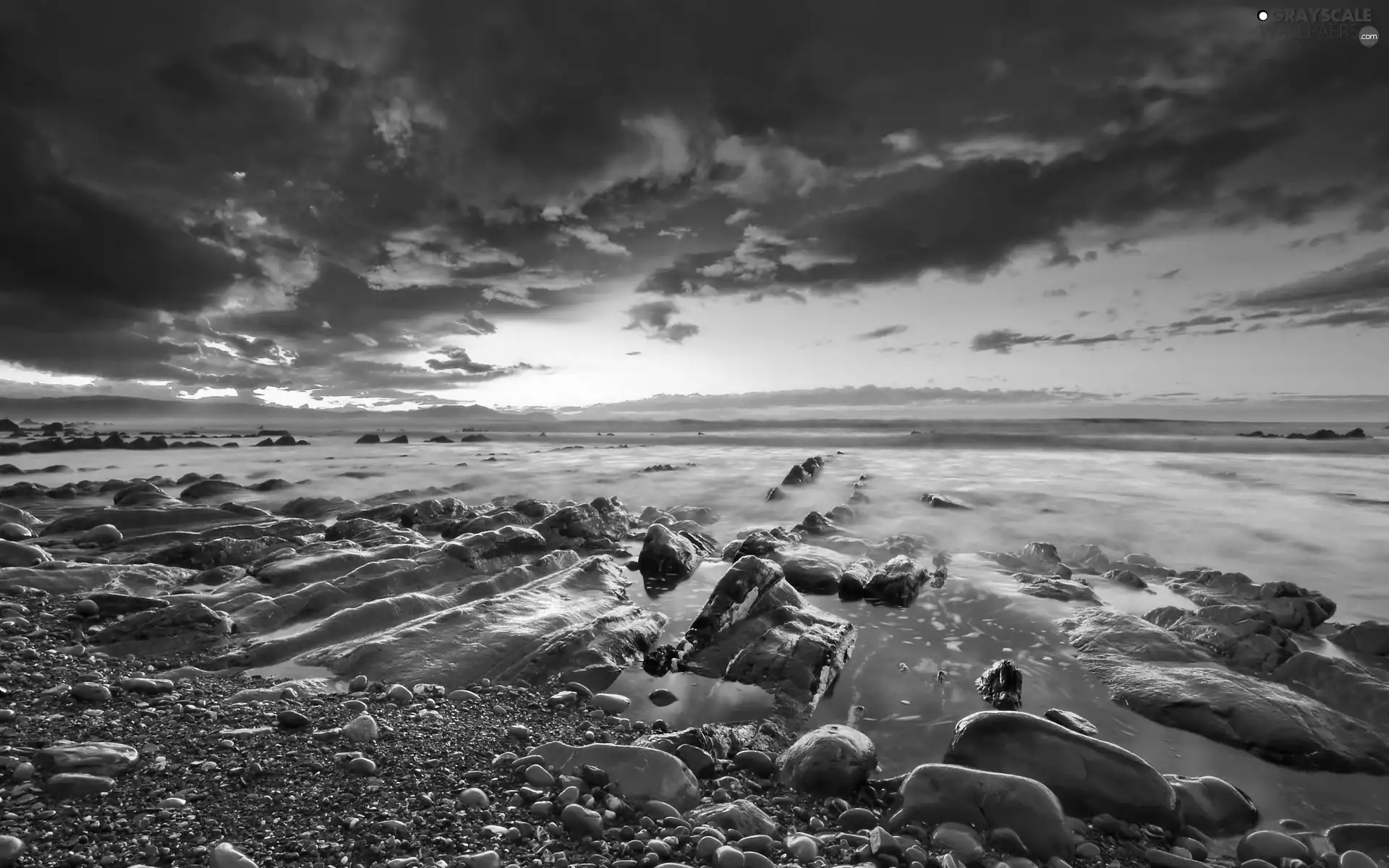 sea, Stones, clouds, Beaches