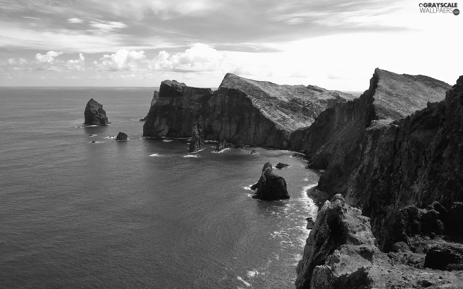 sea, Waves, clouds, Cliffs