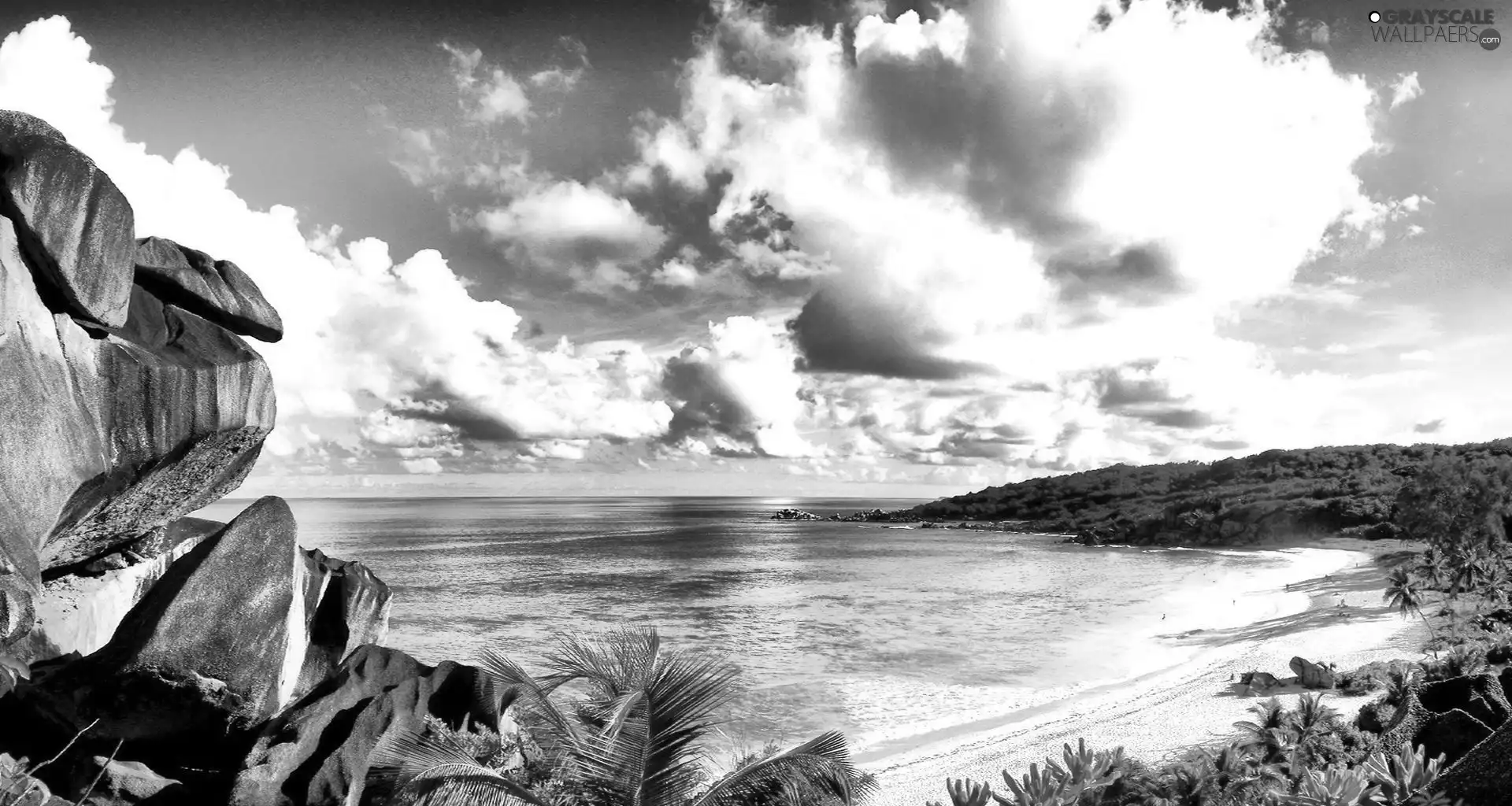 VEGETATION, sea, clouds, Seychelles, Stones, Beaches