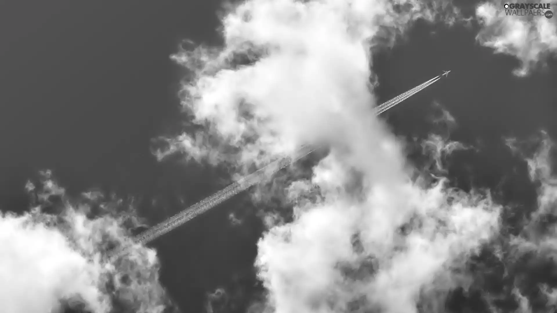 clouds, plane, Sky