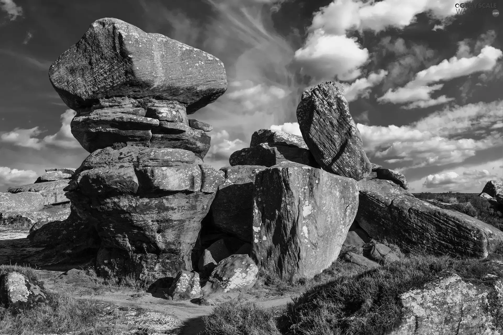 clouds, rocks, Sky