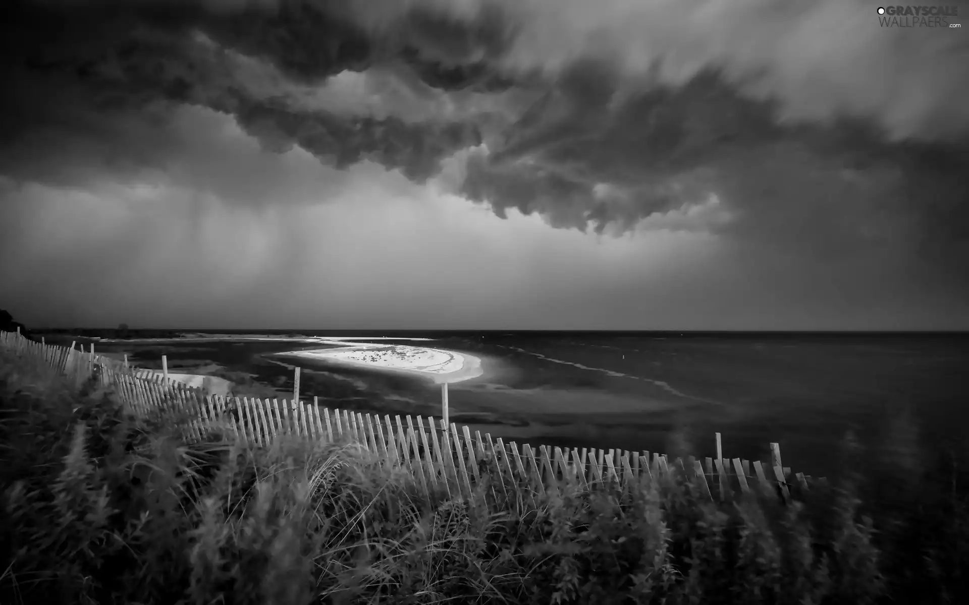 Clouds, Sky, Coast, fence, sea