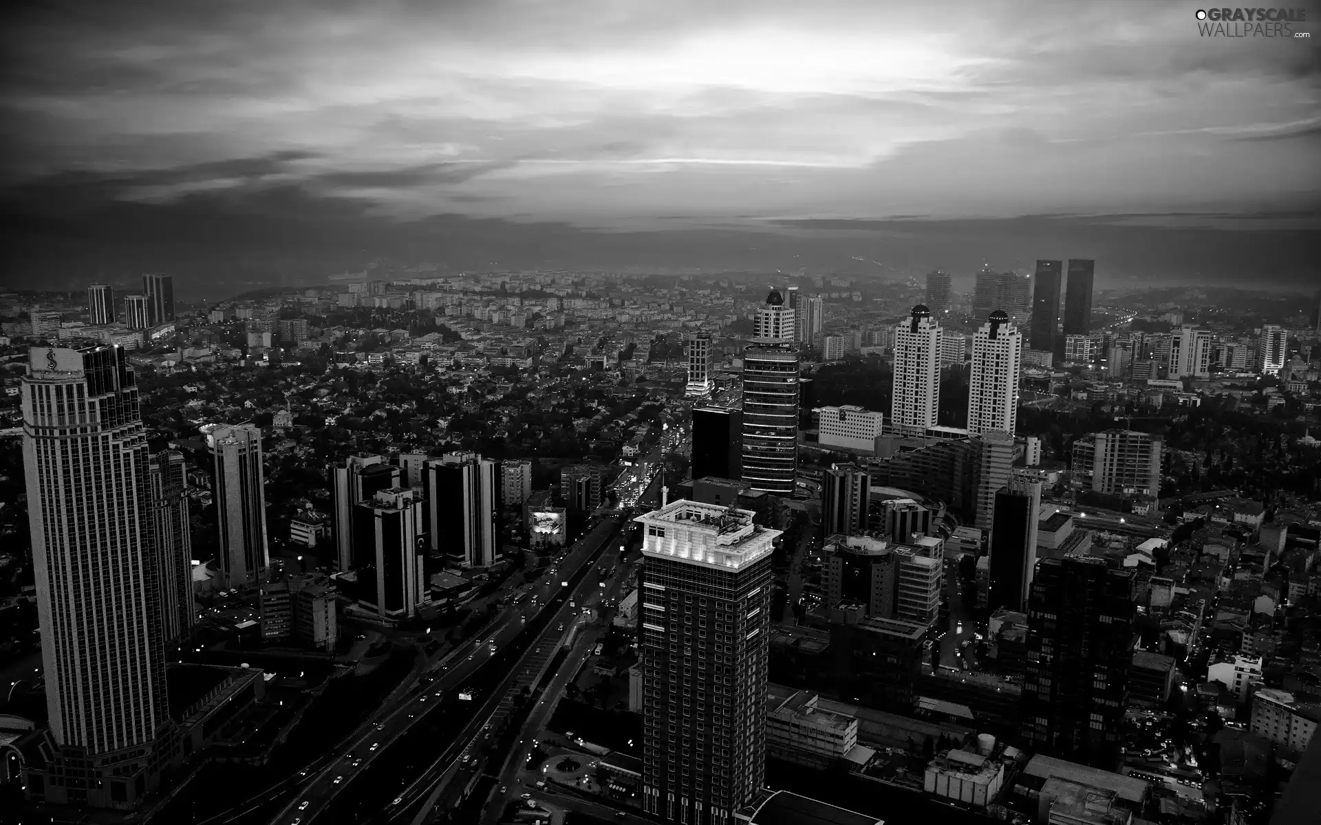 clouds, Town, skyscrapers