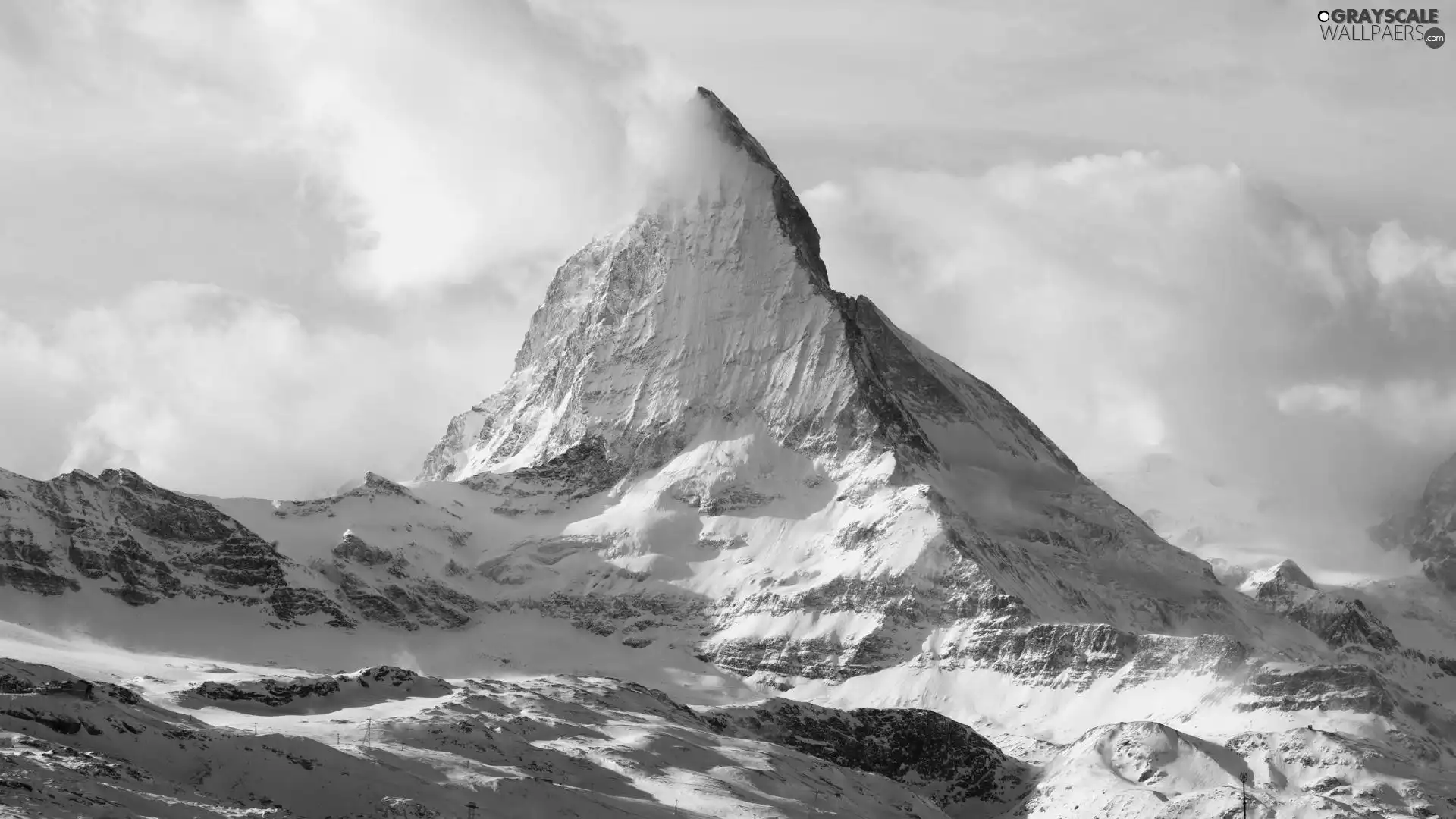 clouds, mountains, snow