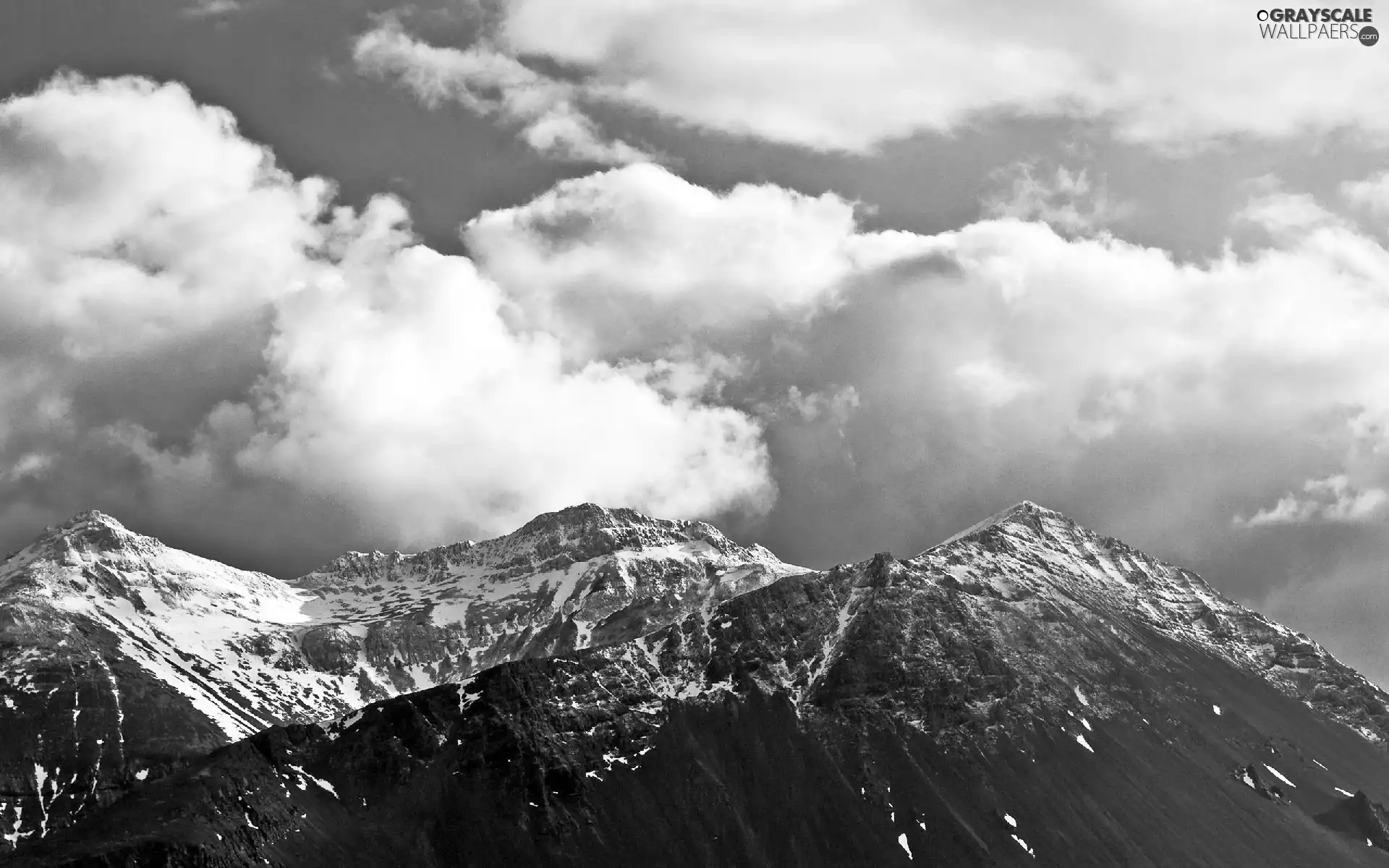 clouds, Mountains, snow