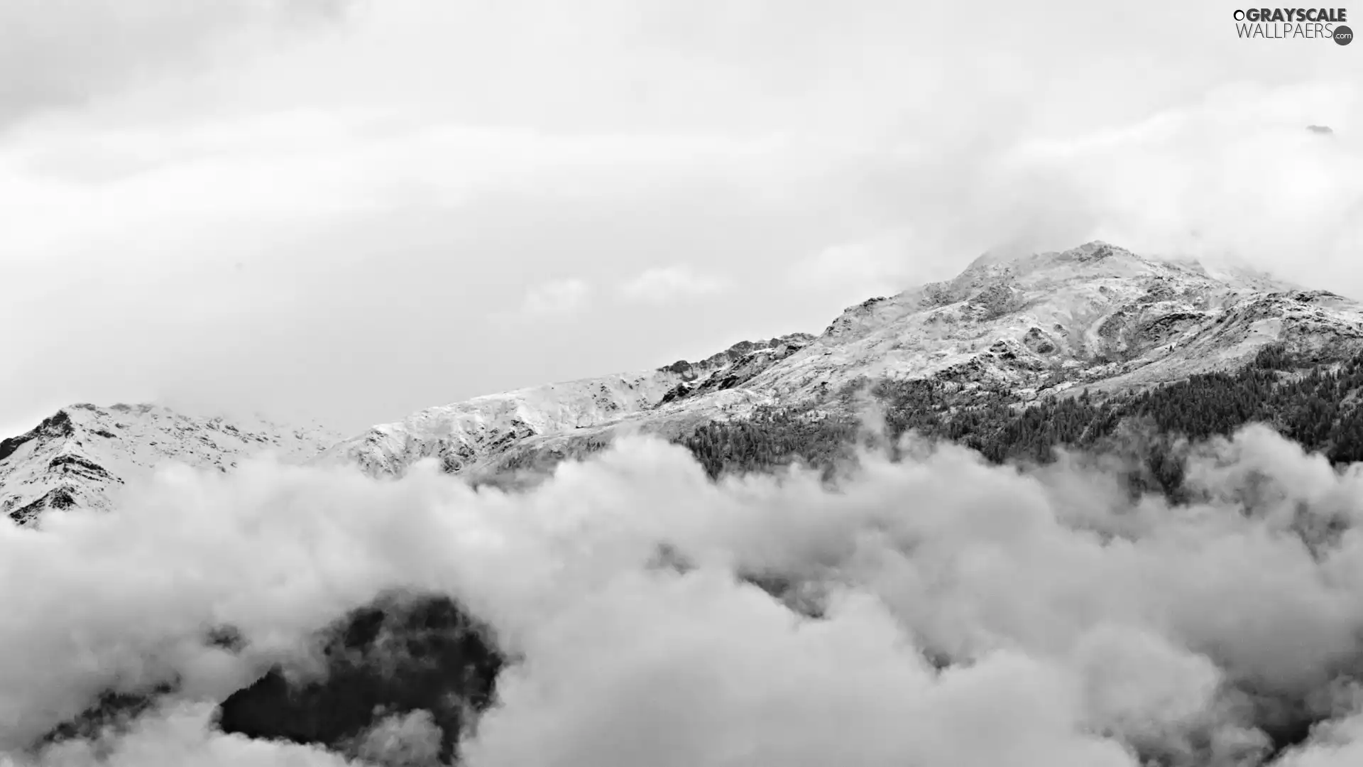 clouds, Mountains, snow